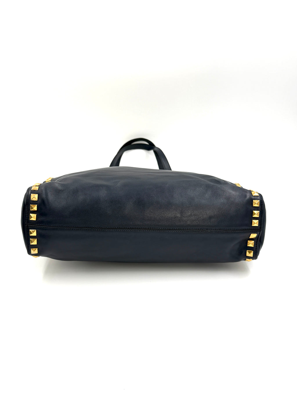 Pre-owned Miu Miu Studded Soft Calfskin Navy Blue Tote - Authenticated