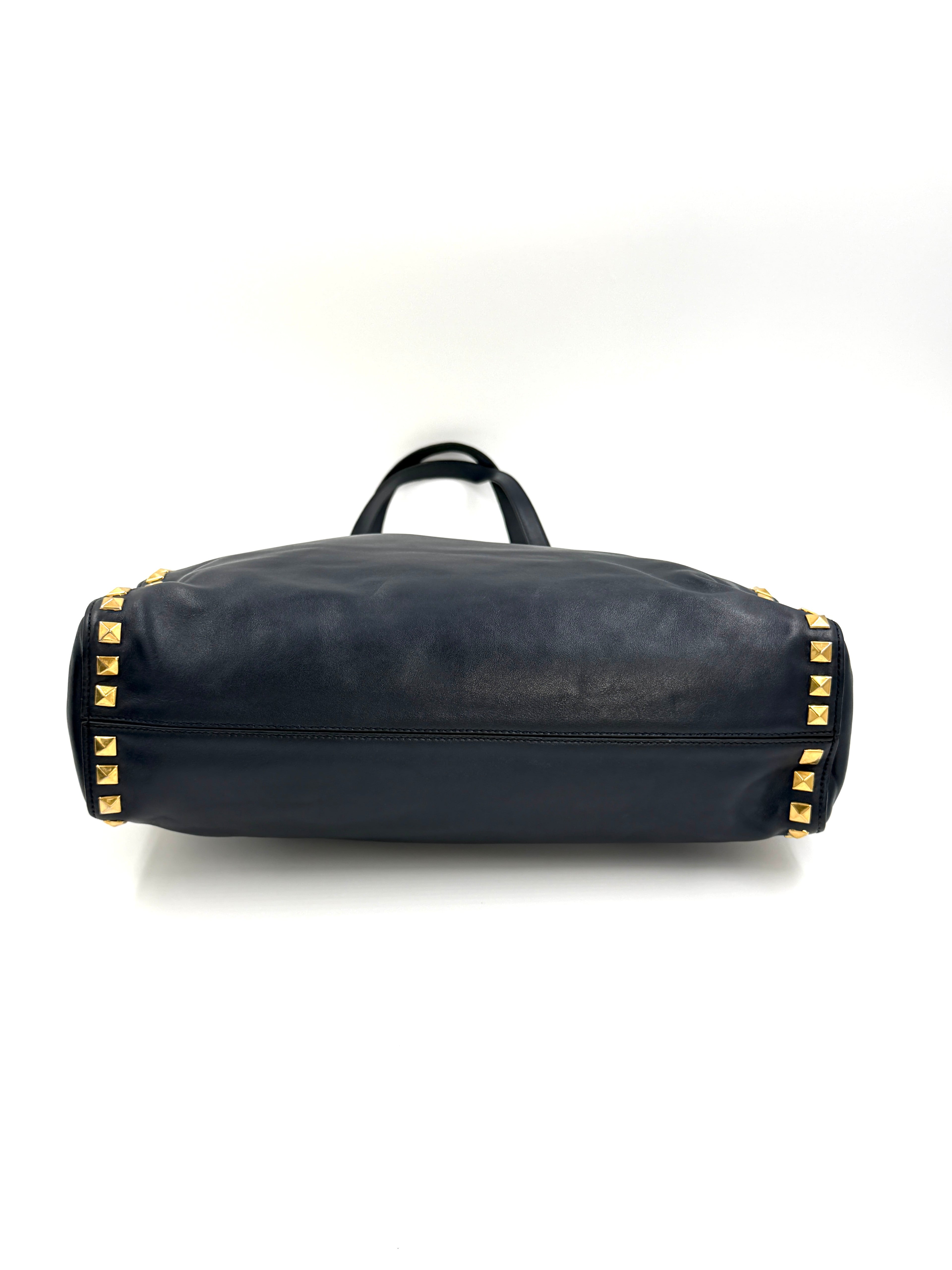 Pre-owned Miu Miu Studded Soft Calfskin Navy Blue Tote - Authenticated