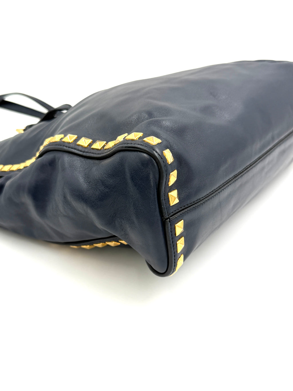 Pre-owned Miu Miu Studded Soft Calfskin Navy Blue Tote - Authenticated