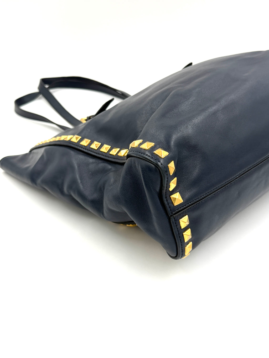 Pre-owned Miu Miu Studded Soft Calfskin Navy Blue Tote - Authenticated