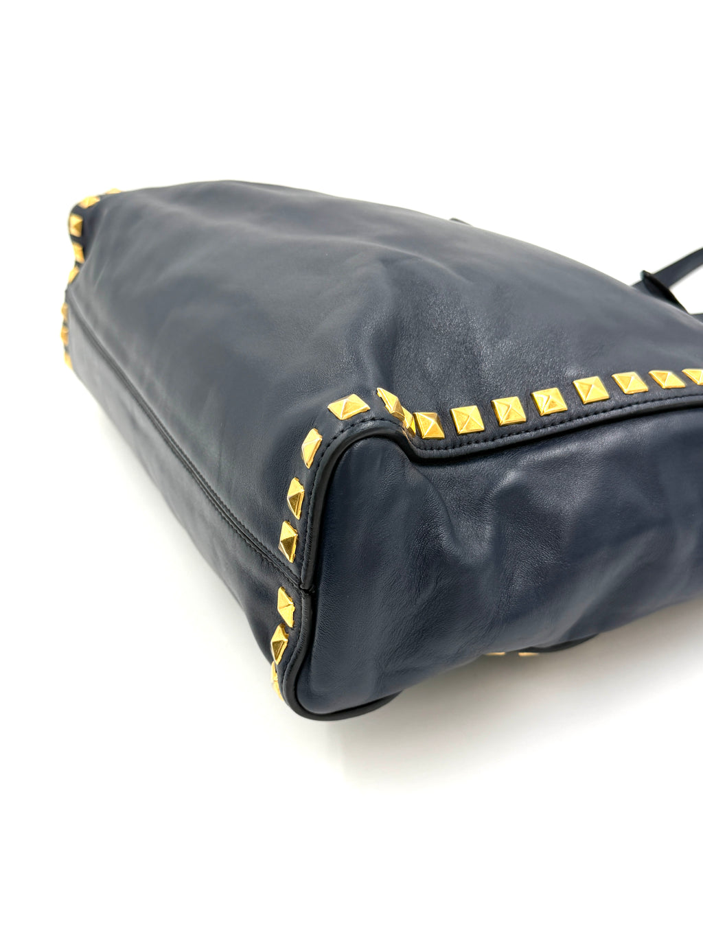Pre-owned Miu Miu Studded Soft Calfskin Navy Blue Tote - Authenticated