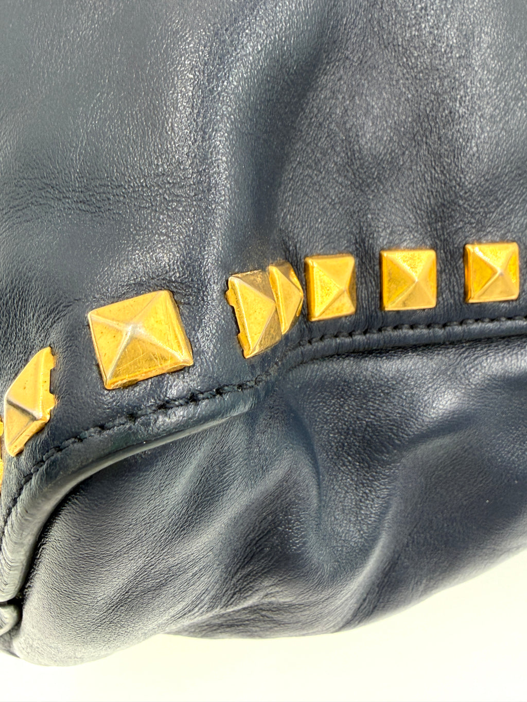 Pre-owned Miu Miu Studded Soft Calfskin Navy Blue Tote - Authenticated