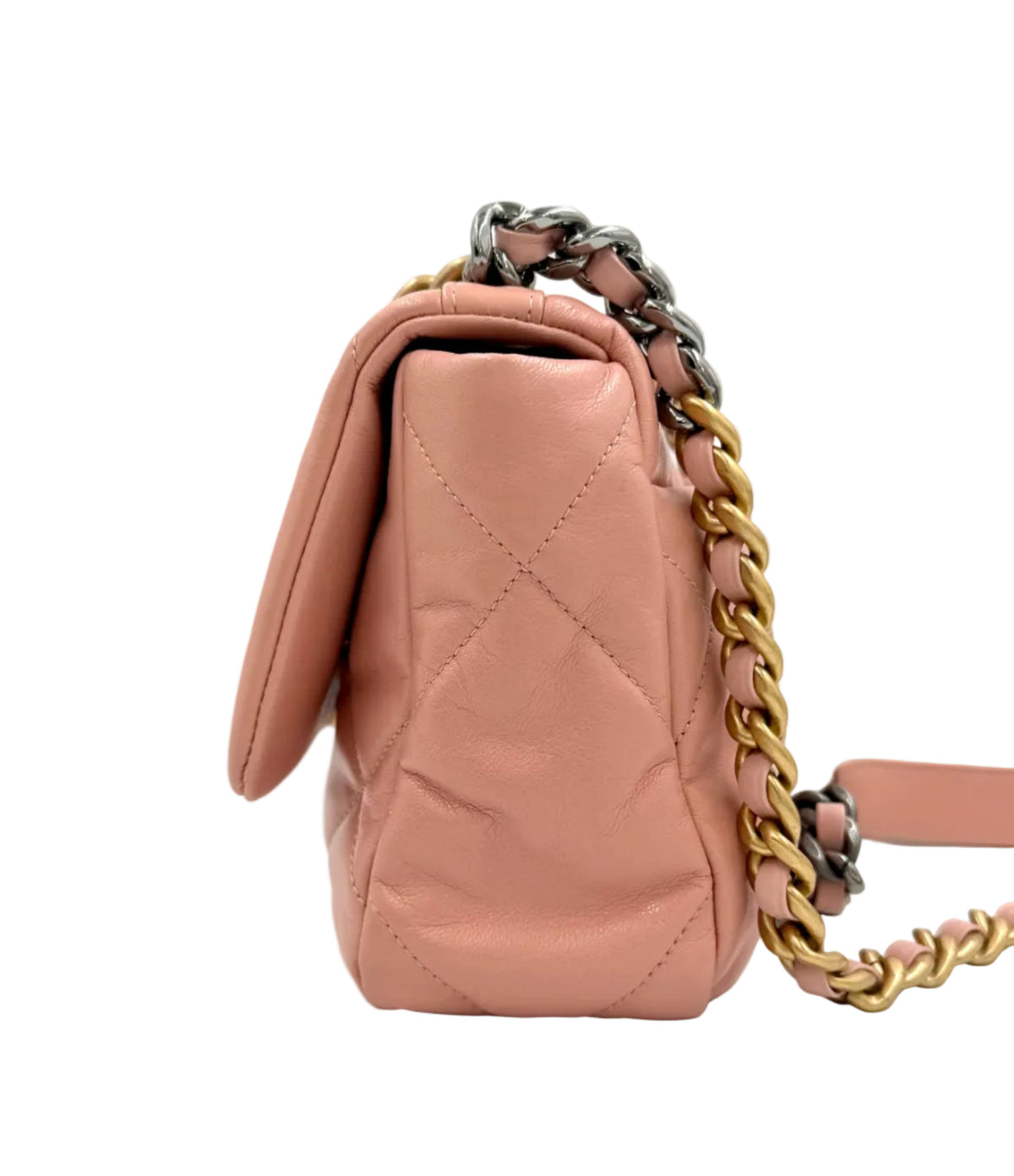 Pre-owned Small Chanel 19 Flap Bag in Shiny Pink Quilted Leather with Mixed Metal Chain - Authenticated