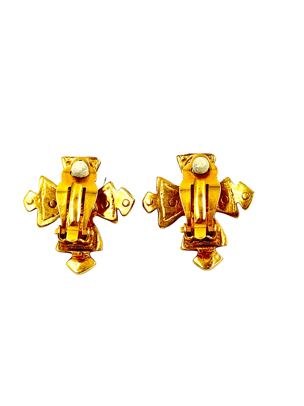 Pre-owned Chanel 1994 Gold Plated CC Maltese Cross Clip On Earrings - Authenticated