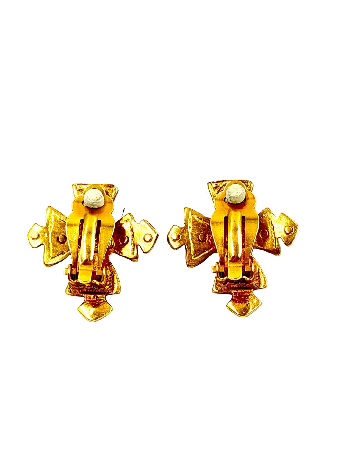Pre-owned Chanel 1994 Gold Plated CC Maltese Cross Clip On Earrings - Authenticated