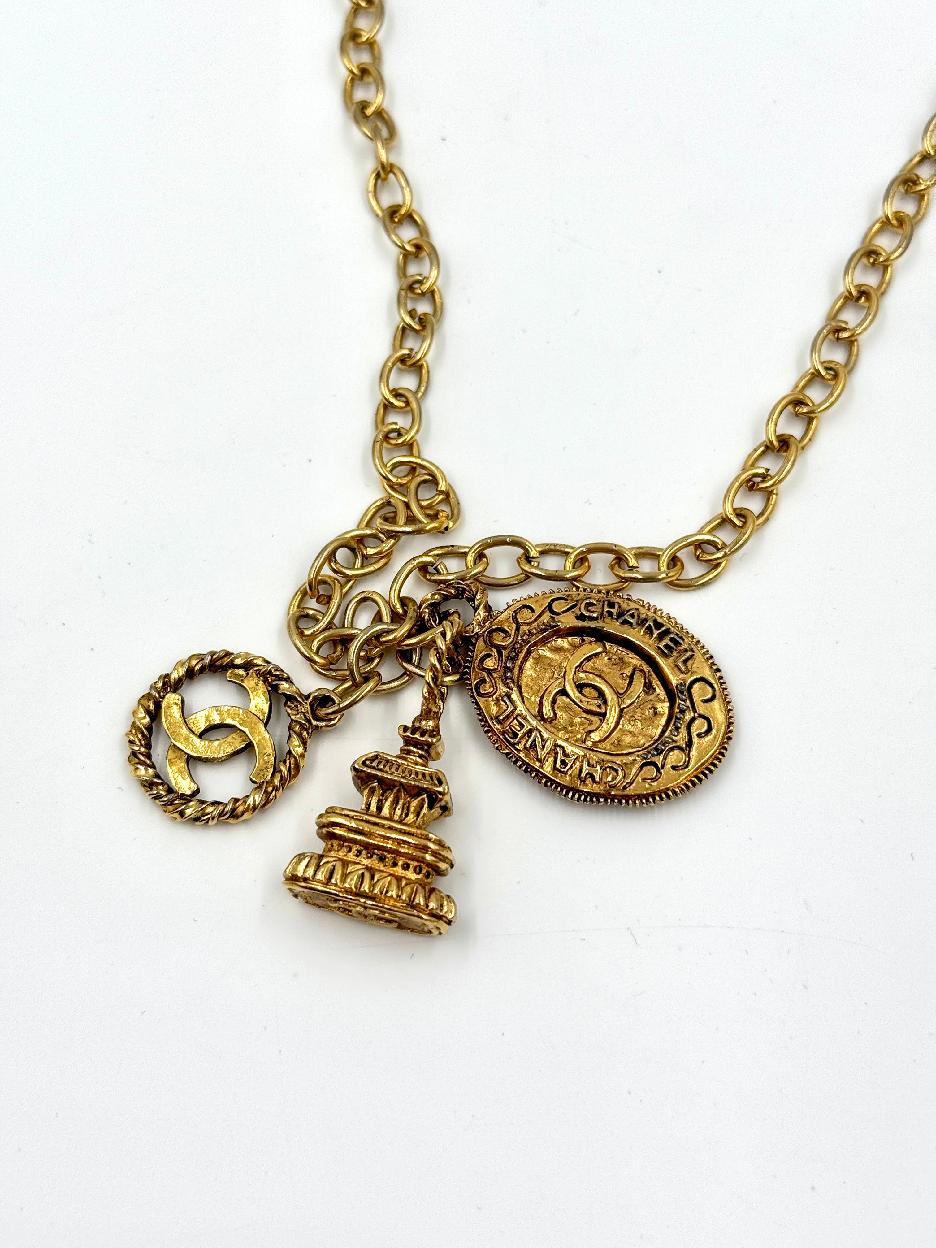 Pre-Owned Chanel Gold Plated CC Medallion Pagoda Charm Necklace - Authentic