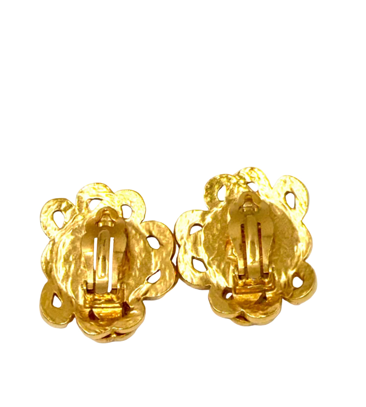 Pre-owned Chanel Coral Stone Clip On Earrings in 24K Gold Plating - Authenticated