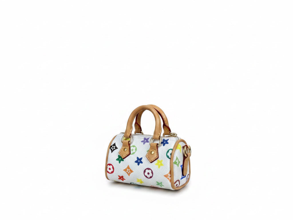 Faux Murakami Speedy Bag Charm White Multi
