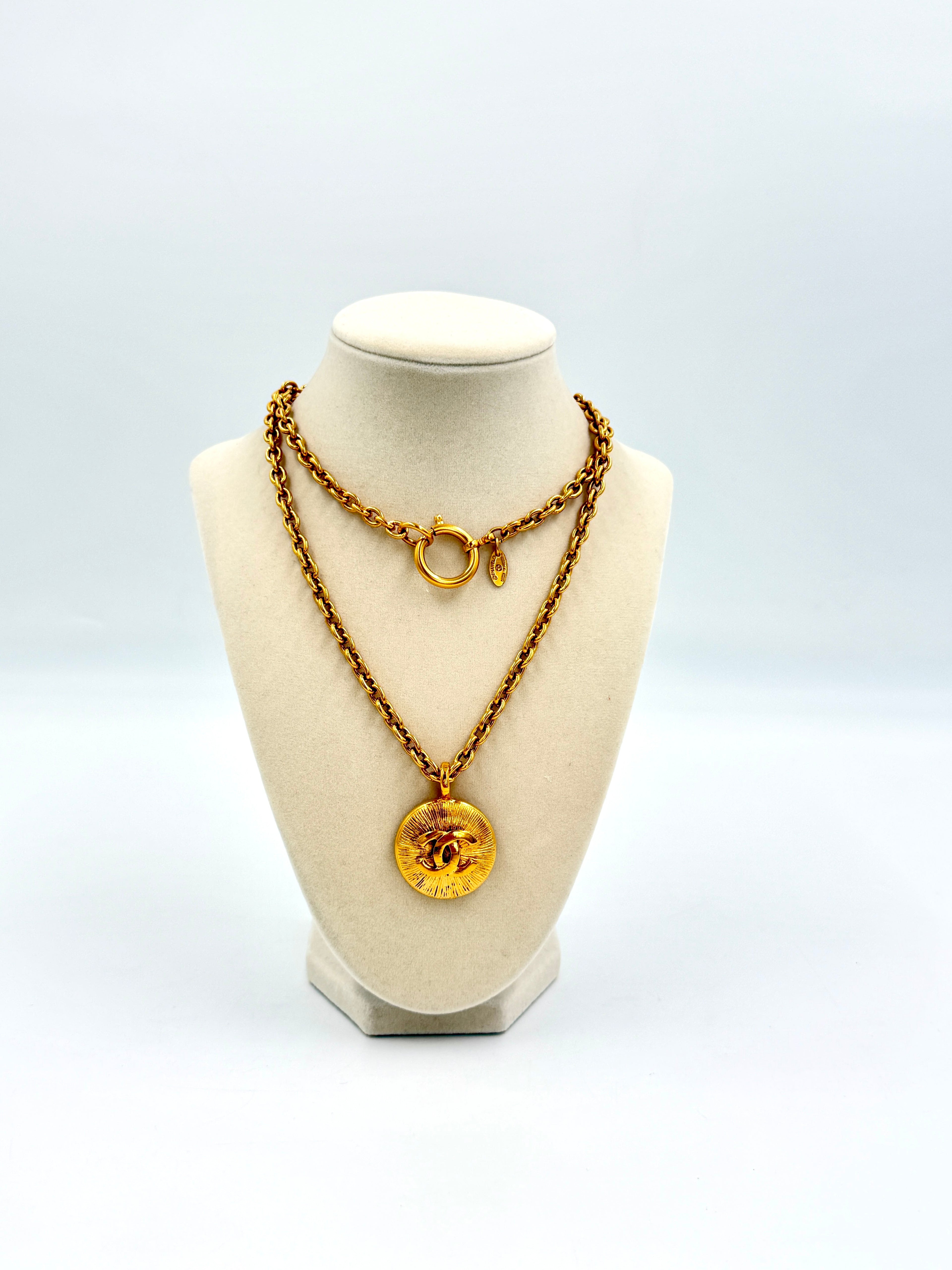Pre-owned Chanel Gold CC Sunburst Necklace, 24K Gold Plated - Authenticated