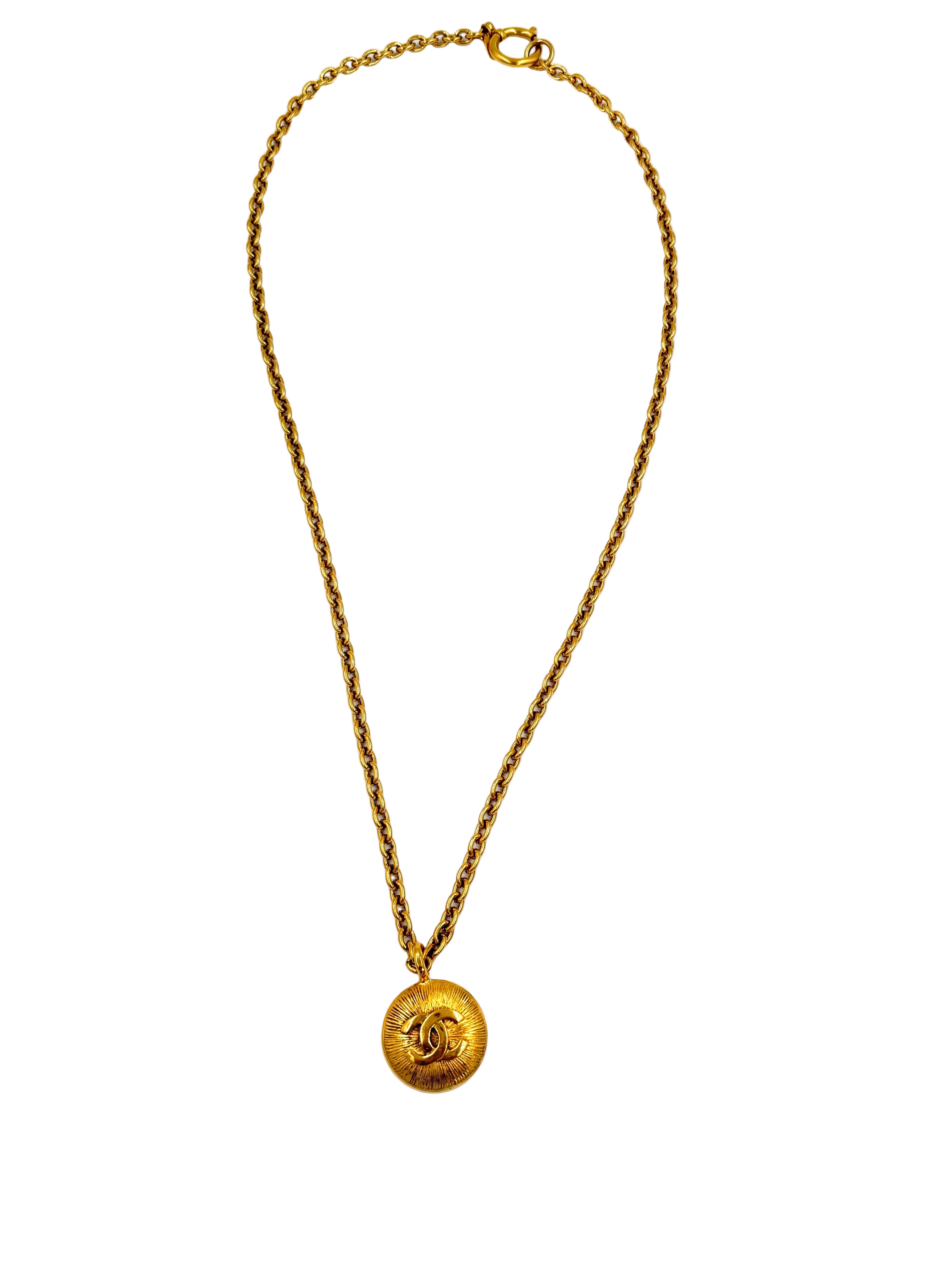 Pre-owned Chanel Gold CC Sunburst Necklace, 24K Gold Plated - Authenticated