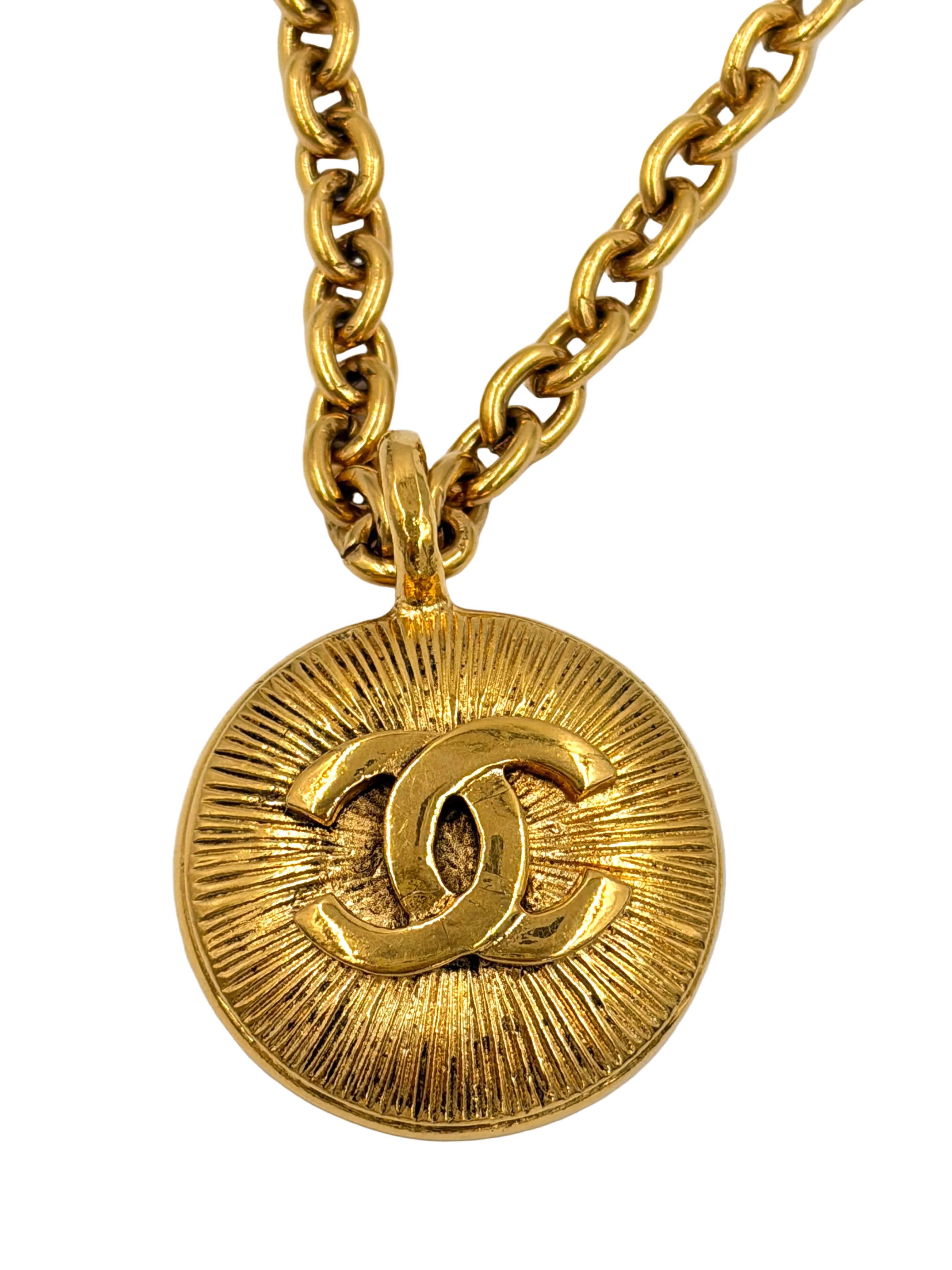 Pre-owned Chanel Gold CC Sunburst Necklace, 24K Gold Plated - Authenticated