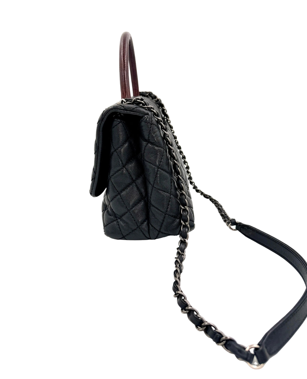 Pre-owned Chanel Coco Handle Bag, Black Caviar and Burgundy Lizard Skin - Authenticated