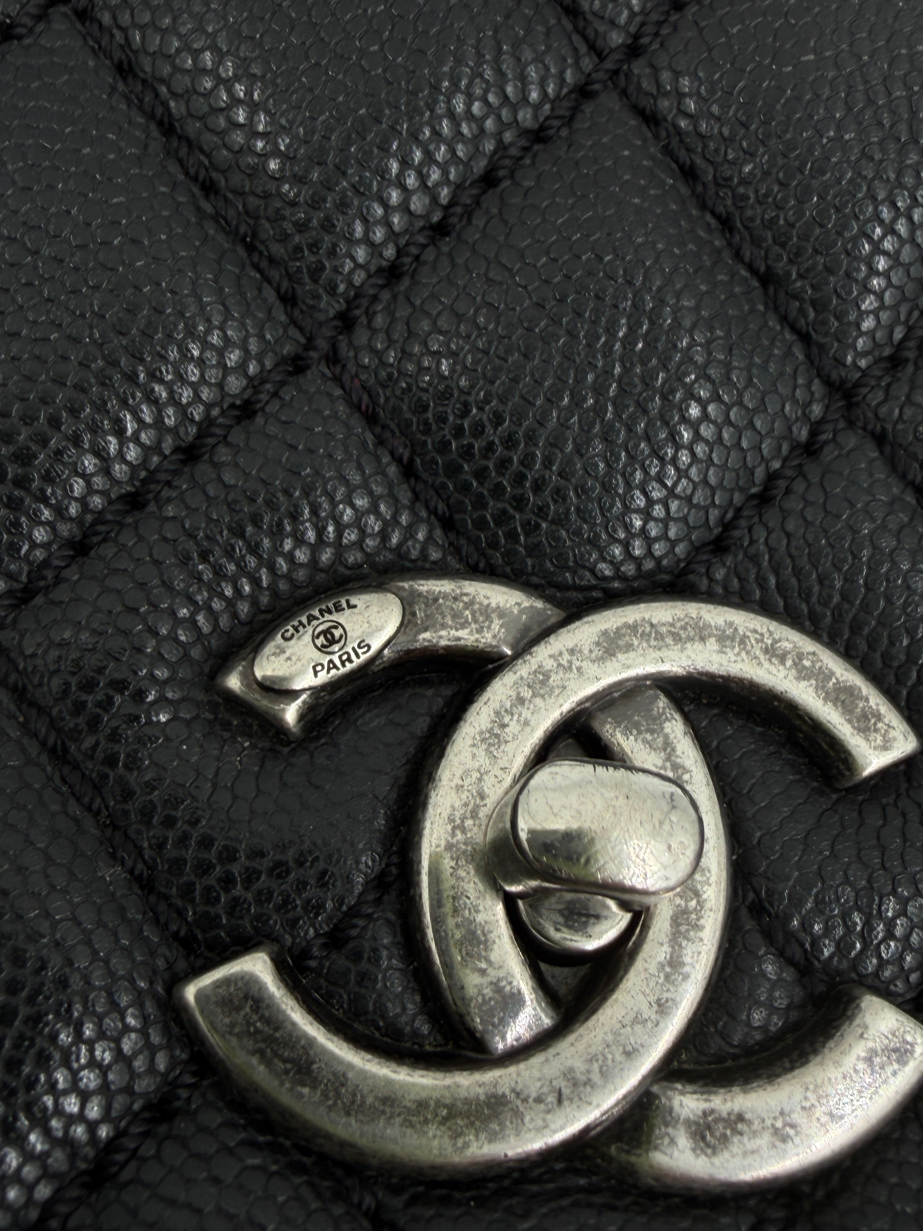 Pre-owned Chanel Coco Handle Bag, Black Caviar and Burgundy Lizard Skin - Authenticated