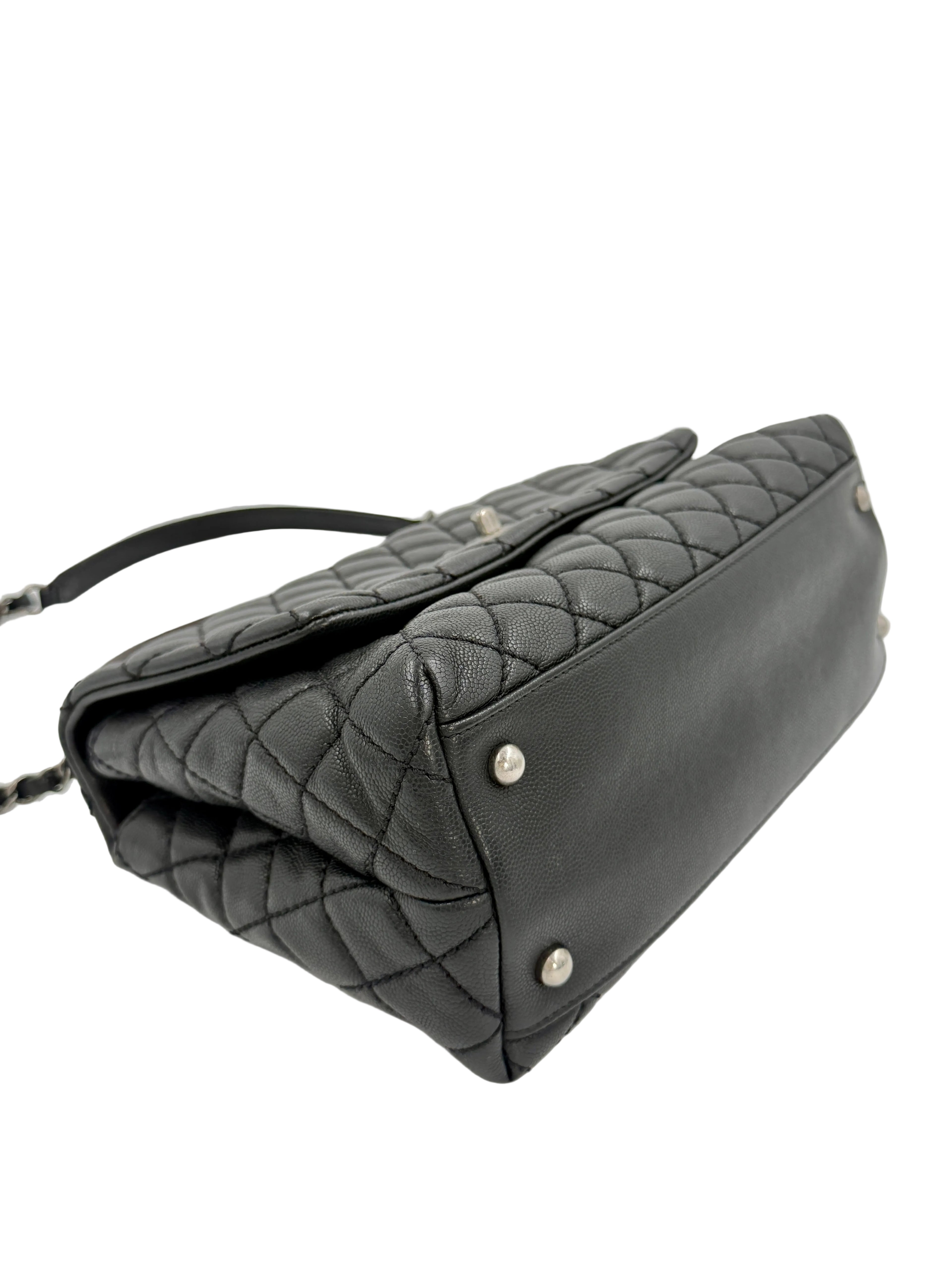 Pre-owned Chanel Coco Handle Bag, Black Caviar and Burgundy Lizard Skin - Authenticated