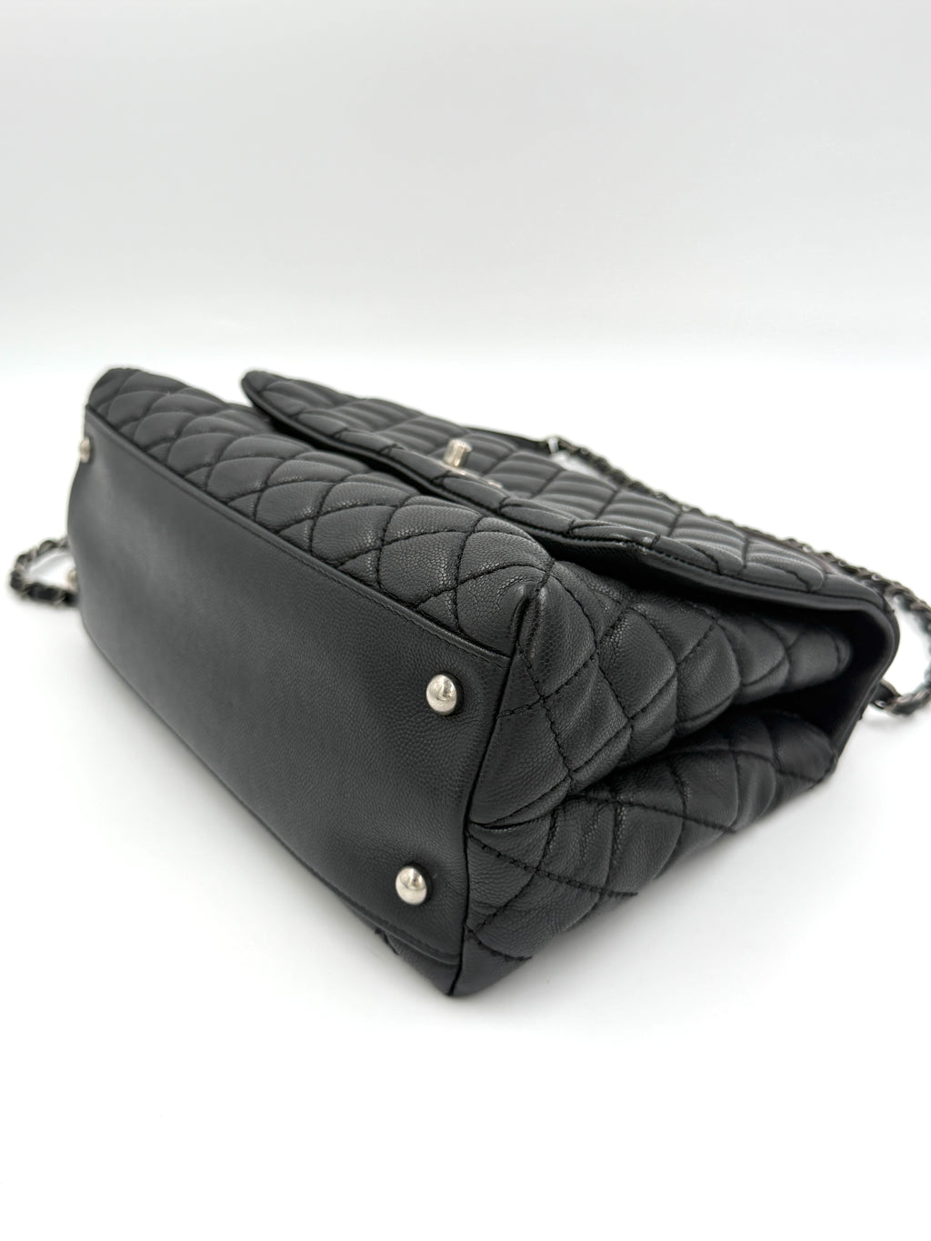 Pre-owned Chanel Coco Handle Bag, Black Caviar and Burgundy Lizard Skin - Authenticated