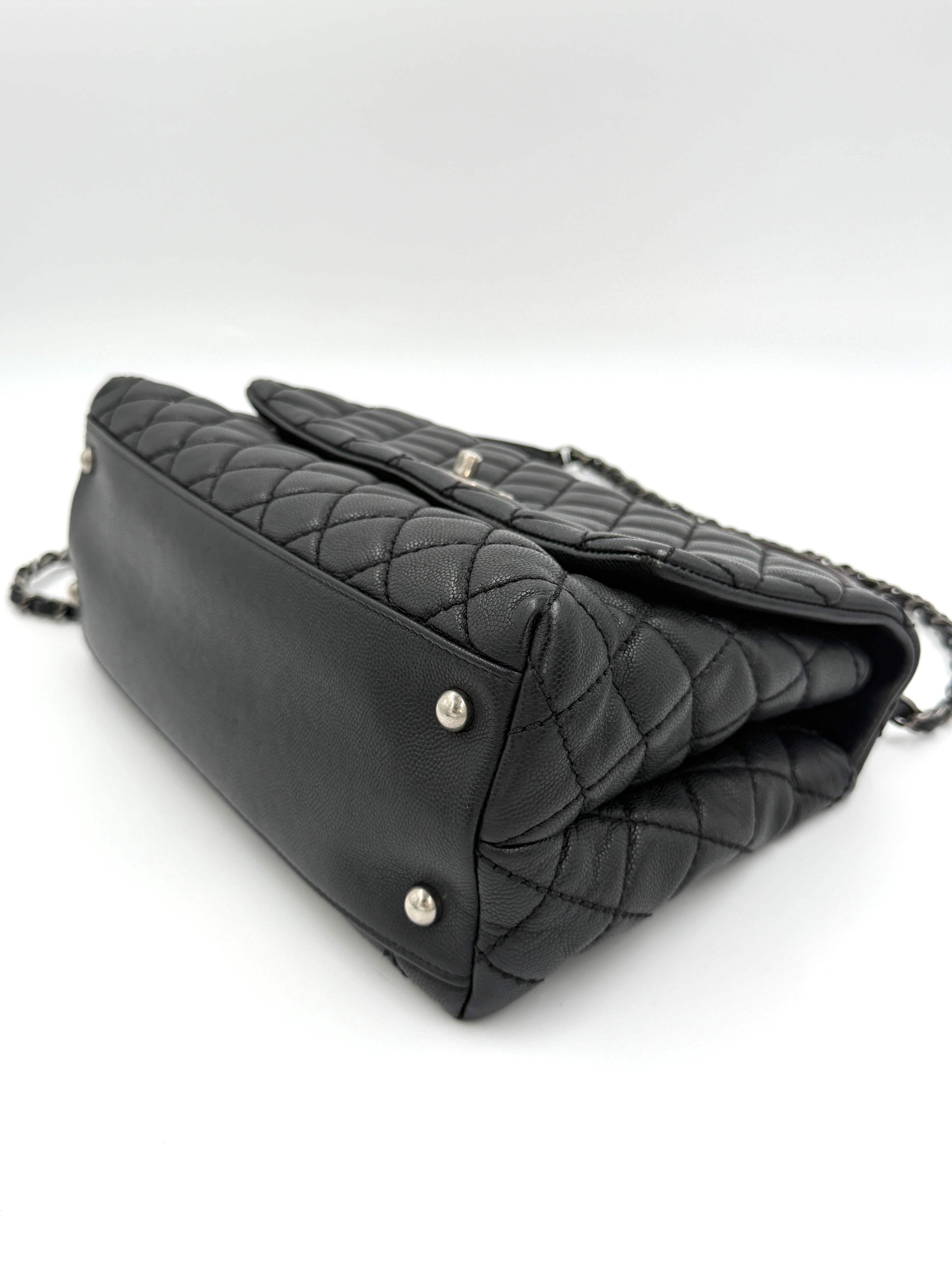 Pre-owned Chanel Coco Handle Bag, Black Caviar and Burgundy Lizard Skin - Authenticated