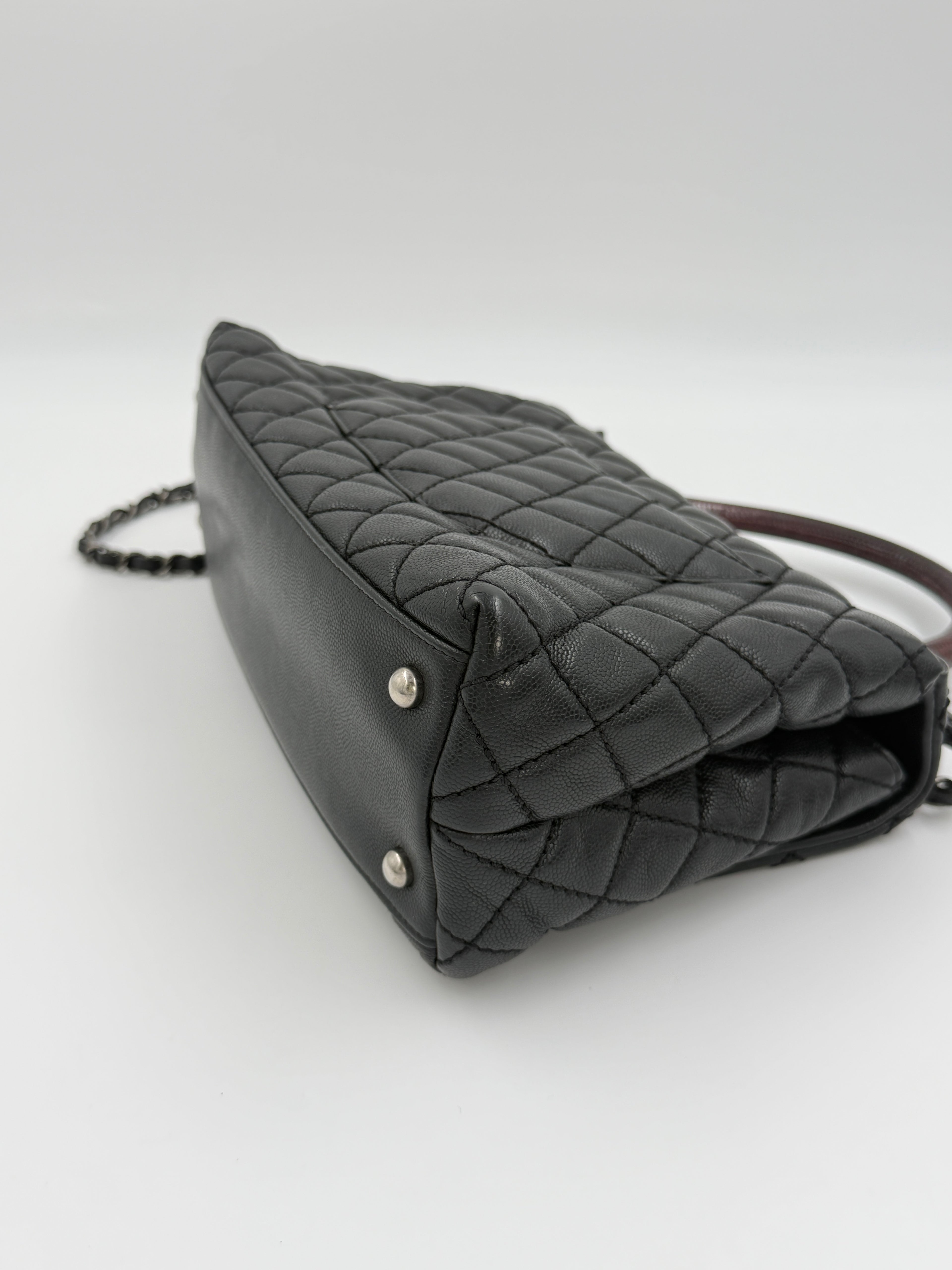 Pre-owned Chanel Coco Handle Bag, Black Caviar and Burgundy Lizard Skin - Authenticated