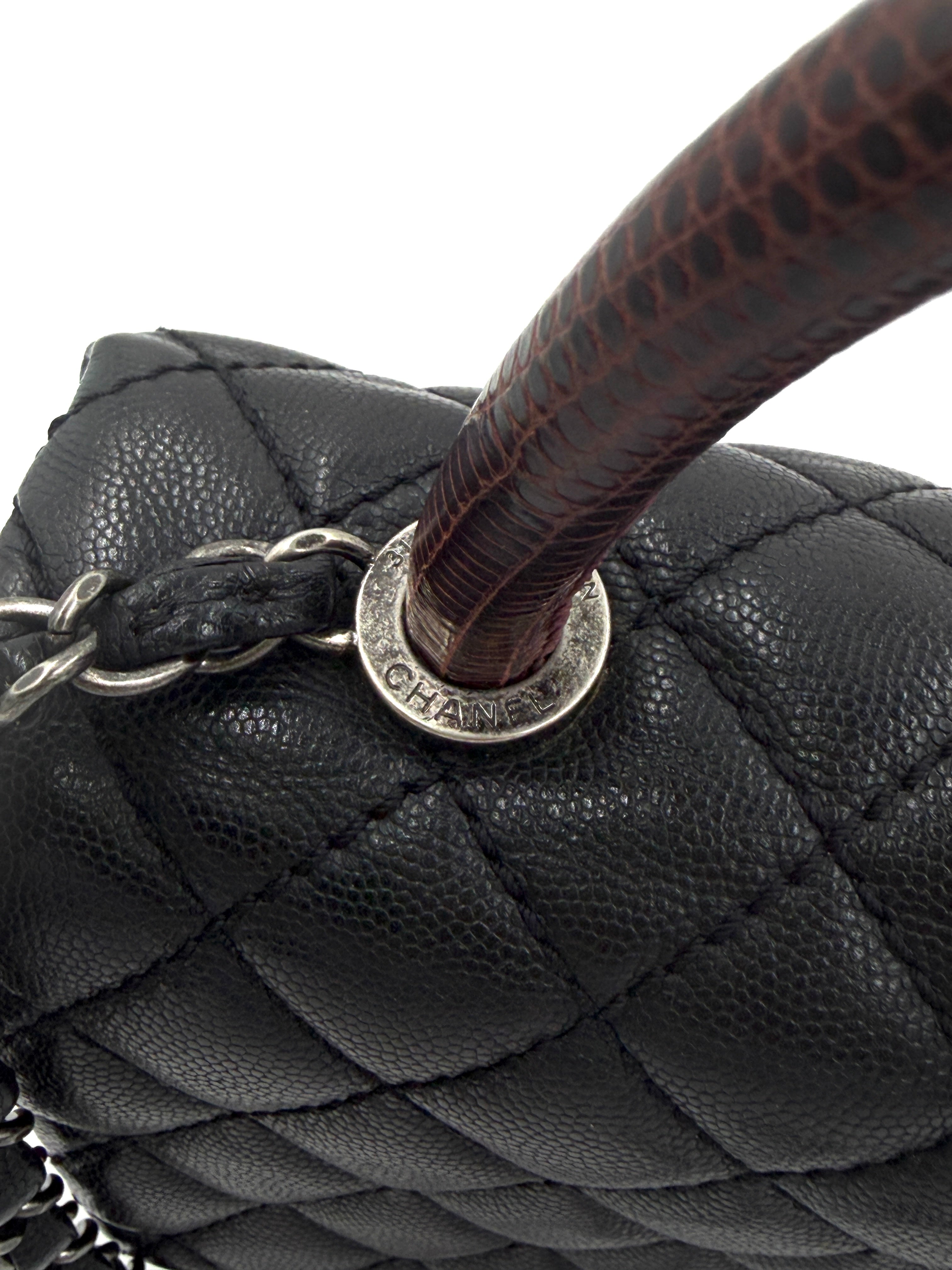 Pre-owned Chanel Coco Handle Bag, Black Caviar and Burgundy Lizard Skin - Authenticated