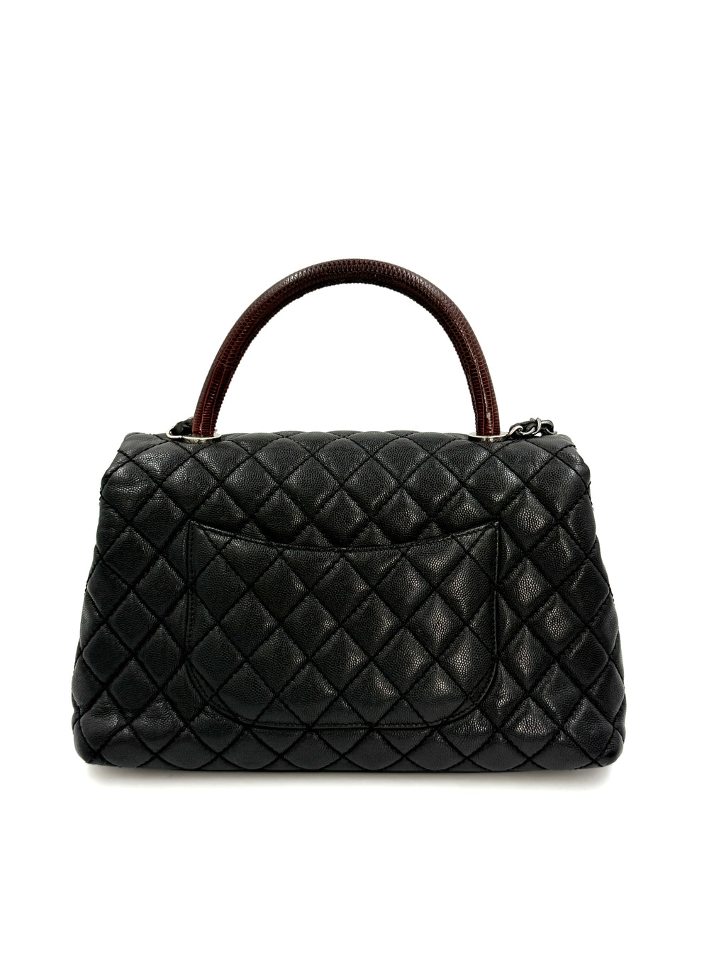 Pre-owned Chanel Coco Handle Bag, Black Caviar and Burgundy Lizard Skin - Authenticated
