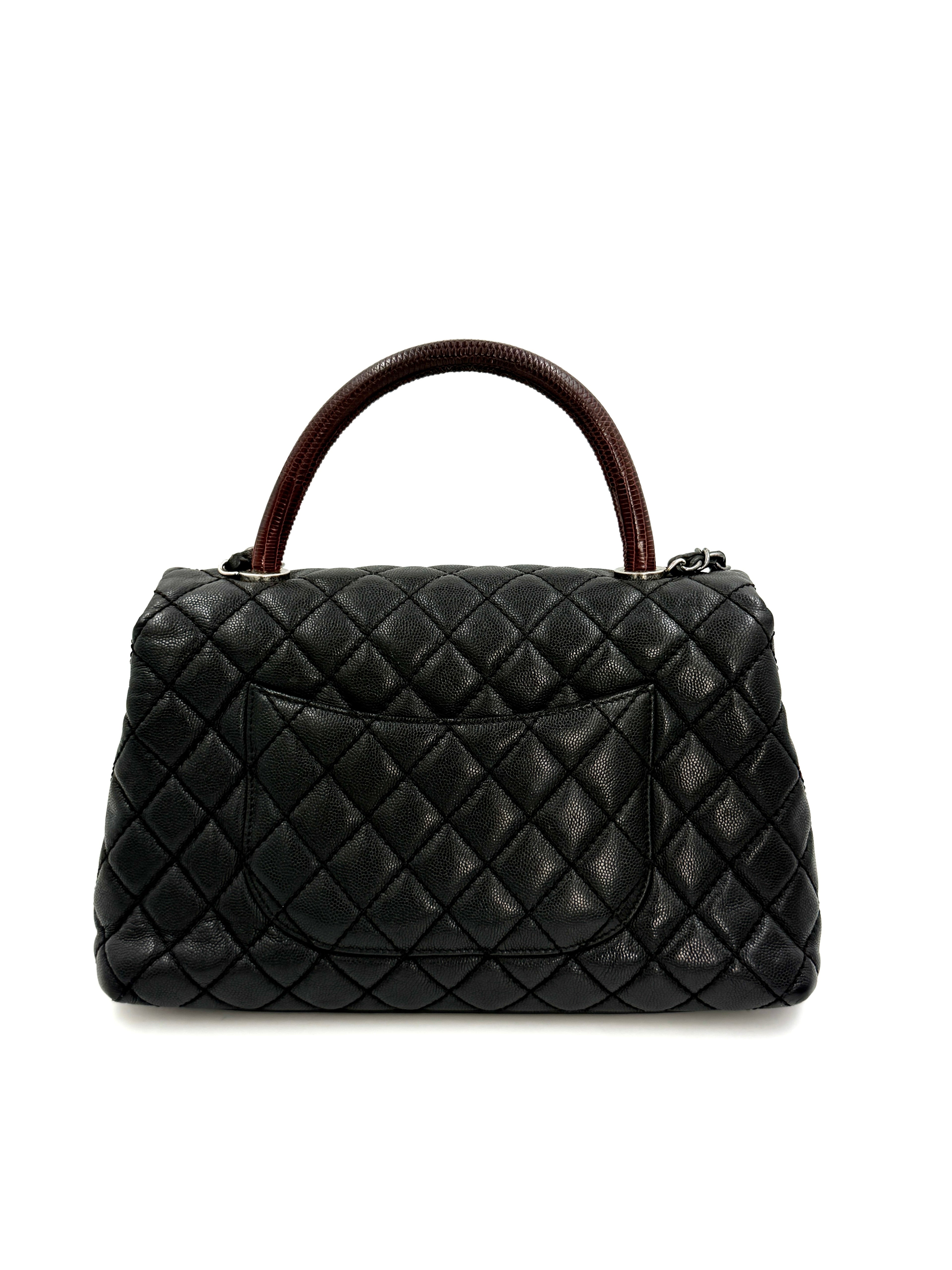 Pre-owned Chanel Coco Handle Bag, Black Caviar and Burgundy Lizard Skin - Authenticated