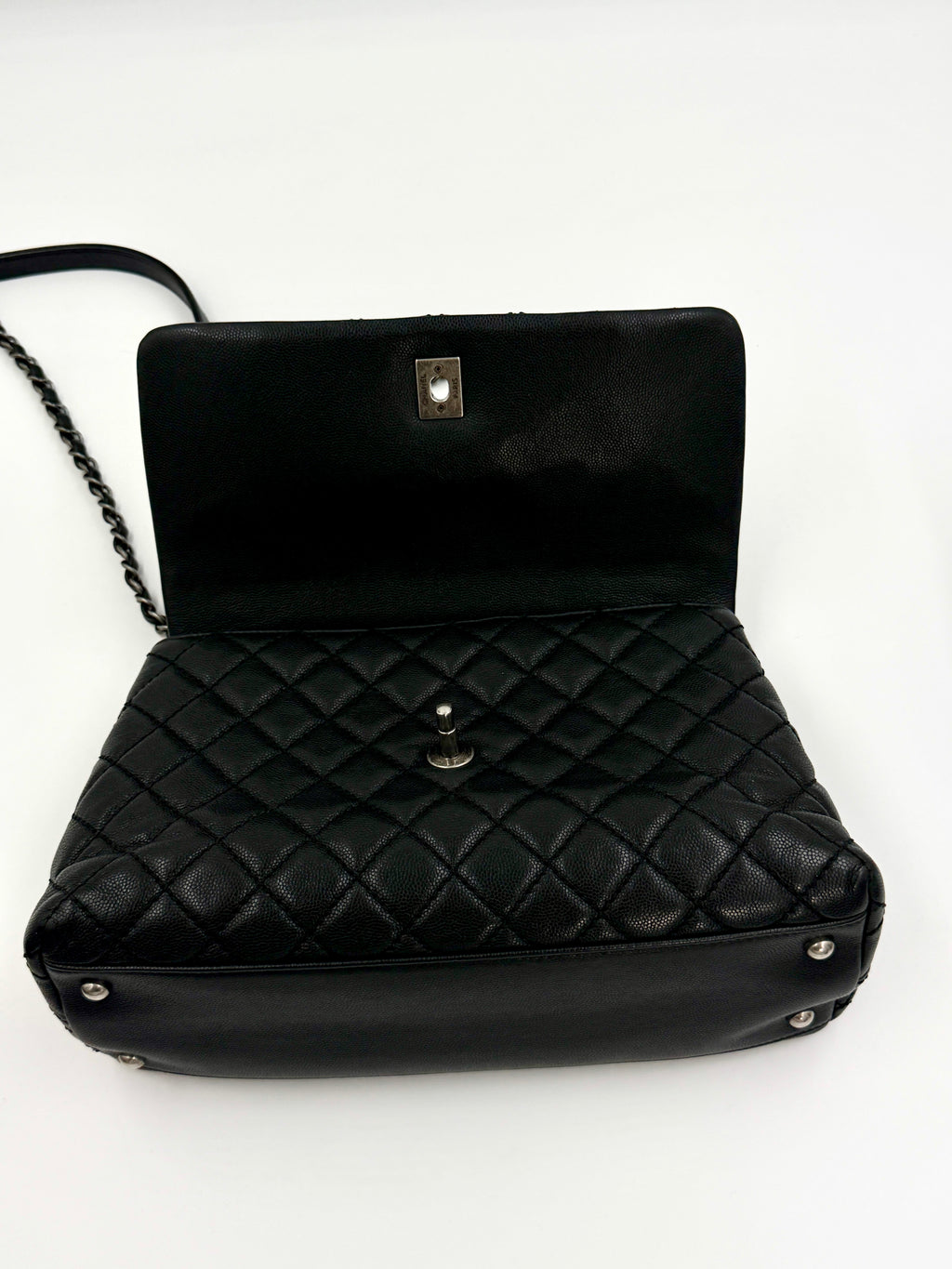 Pre-owned Chanel Coco Handle Bag, Black Caviar and Burgundy Lizard Skin - Authenticated