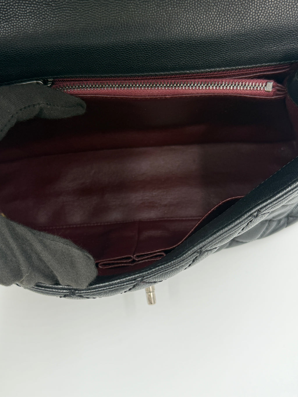 Pre-owned Chanel Coco Handle Bag, Black Caviar and Burgundy Lizard Skin - Authenticated