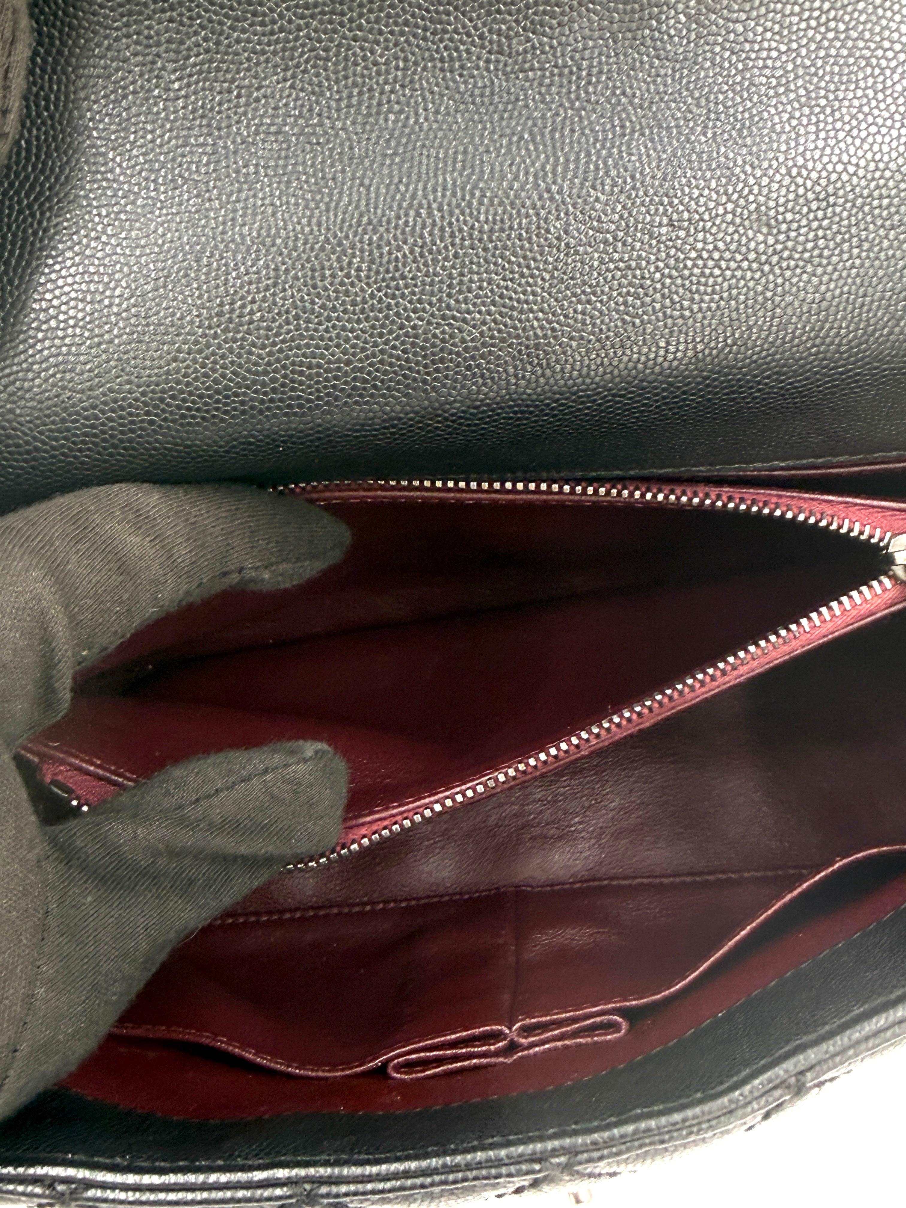 Pre-owned Chanel Coco Handle Bag, Black Caviar and Burgundy Lizard Skin - Authenticated