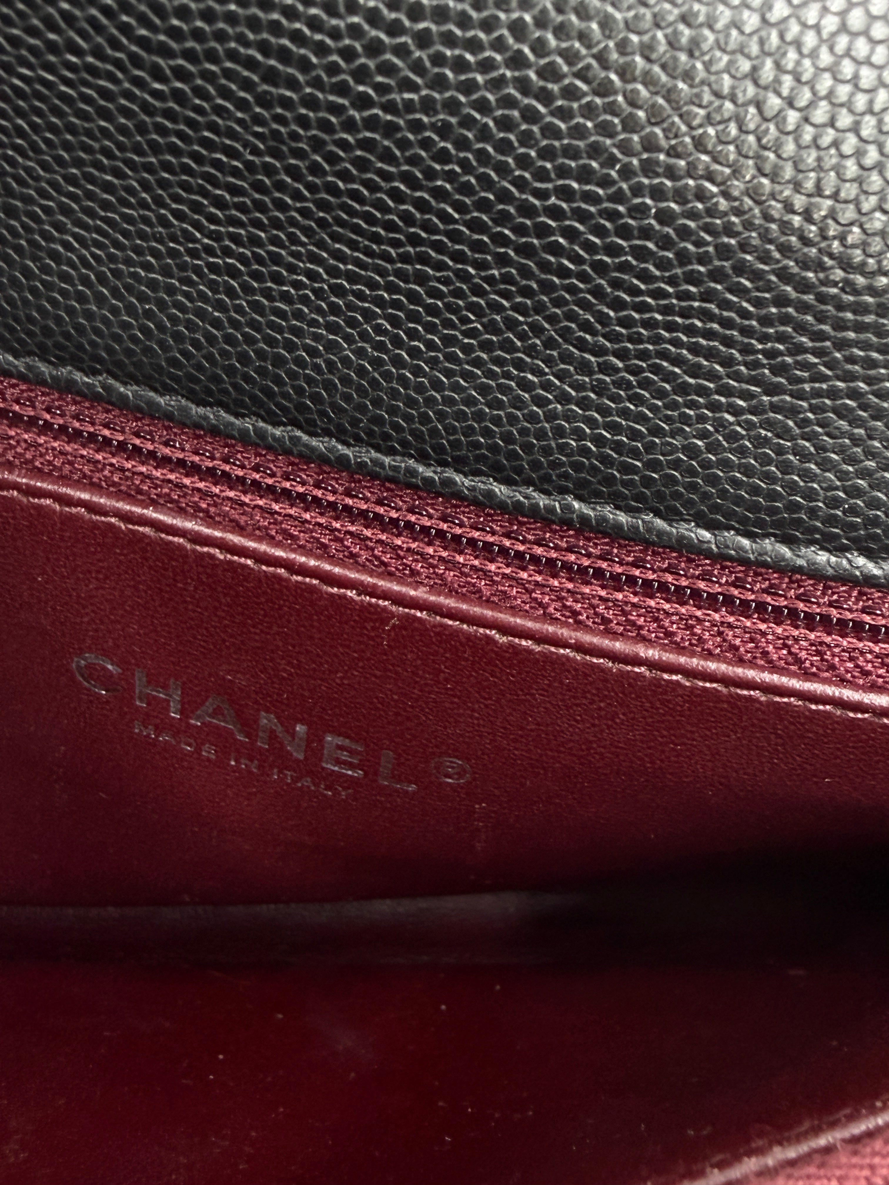 Pre-owned Chanel Coco Handle Bag, Black Caviar and Burgundy Lizard Skin - Authenticated
