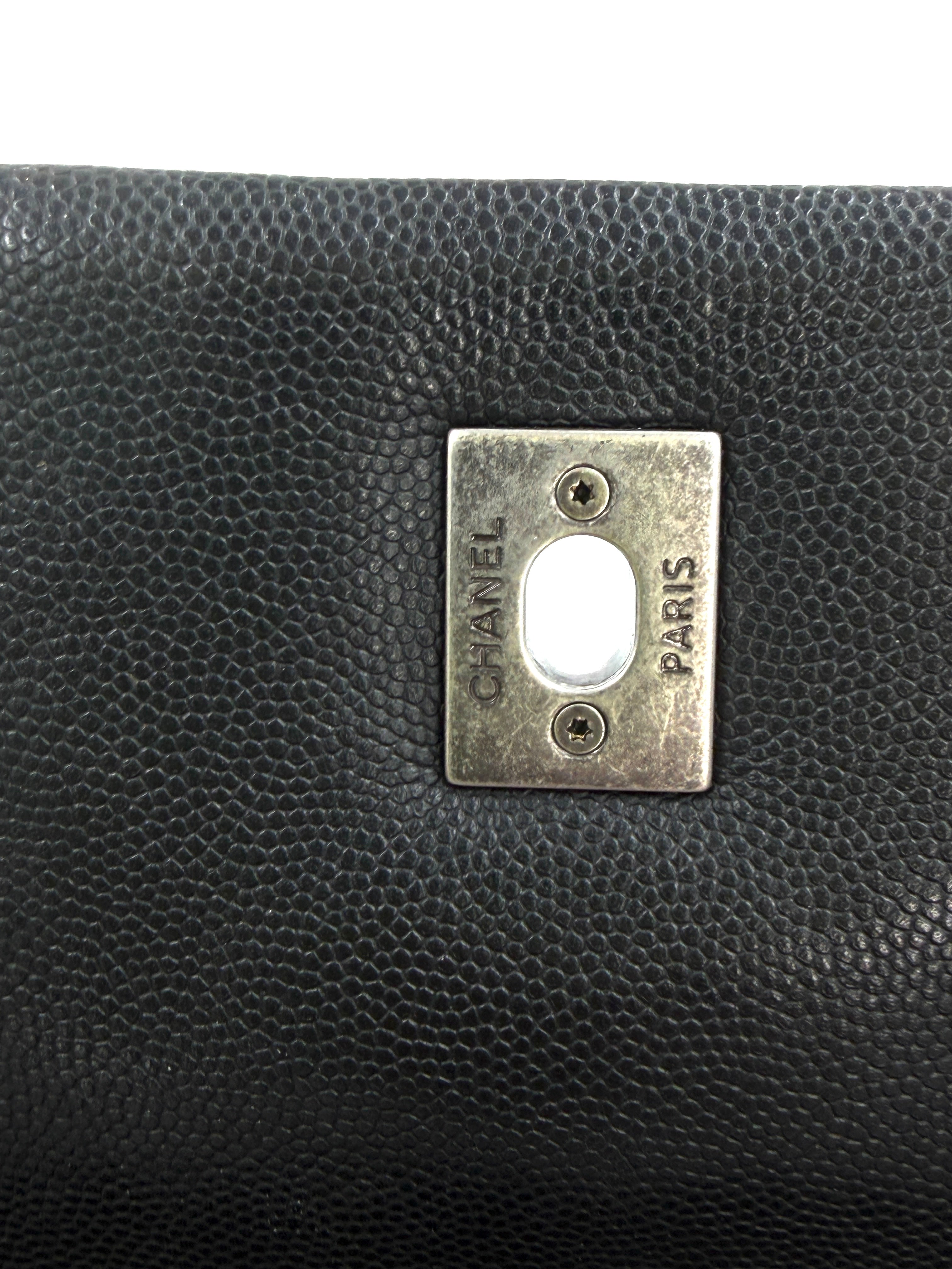 Pre-owned Chanel Coco Handle Bag, Black Caviar and Burgundy Lizard Skin - Authenticated