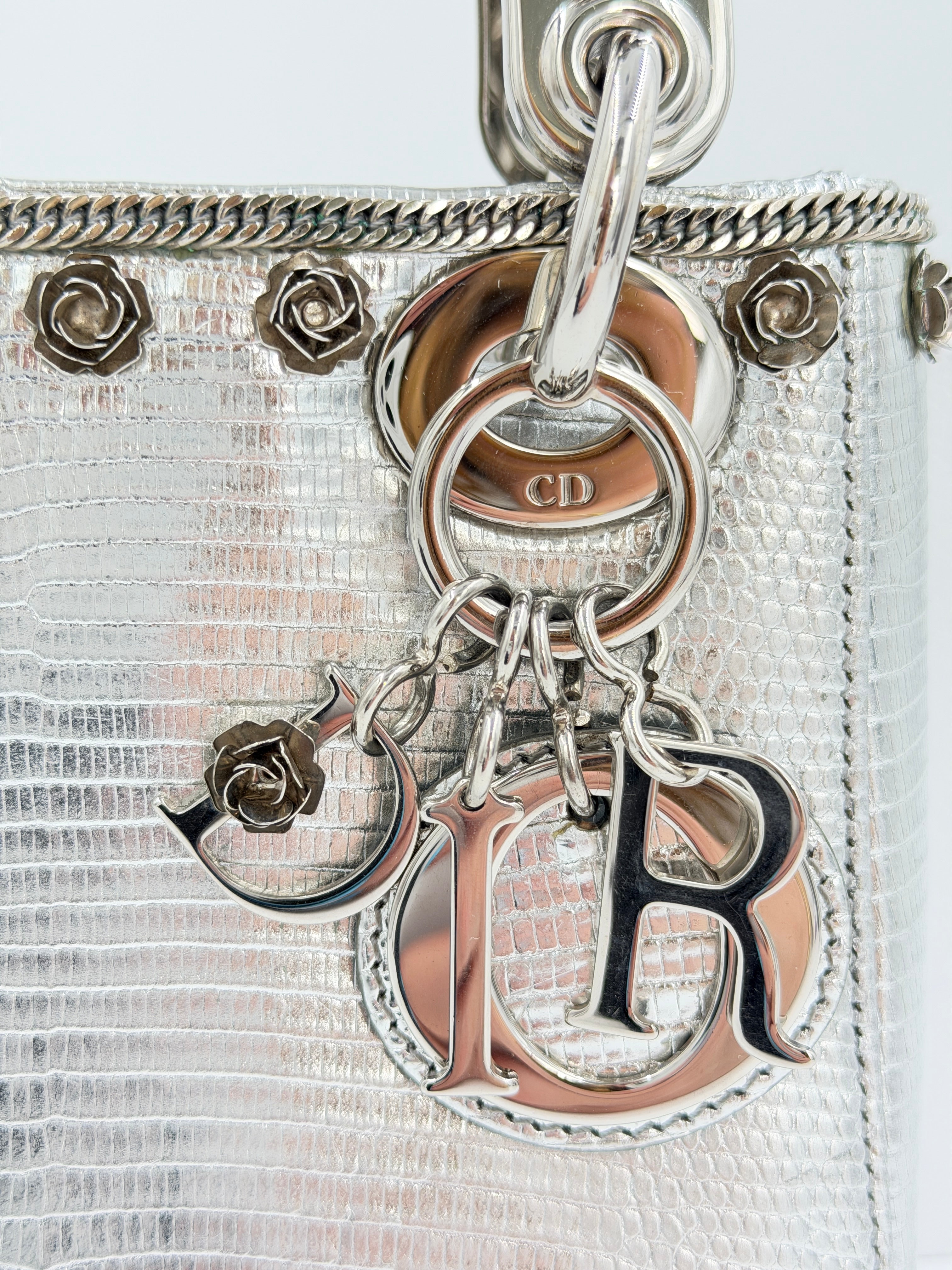 Pre-owned Christian Dior Mini Lady Dior Bag, Metallic Silver Lizard Skin, Limited Edition - Authenticated