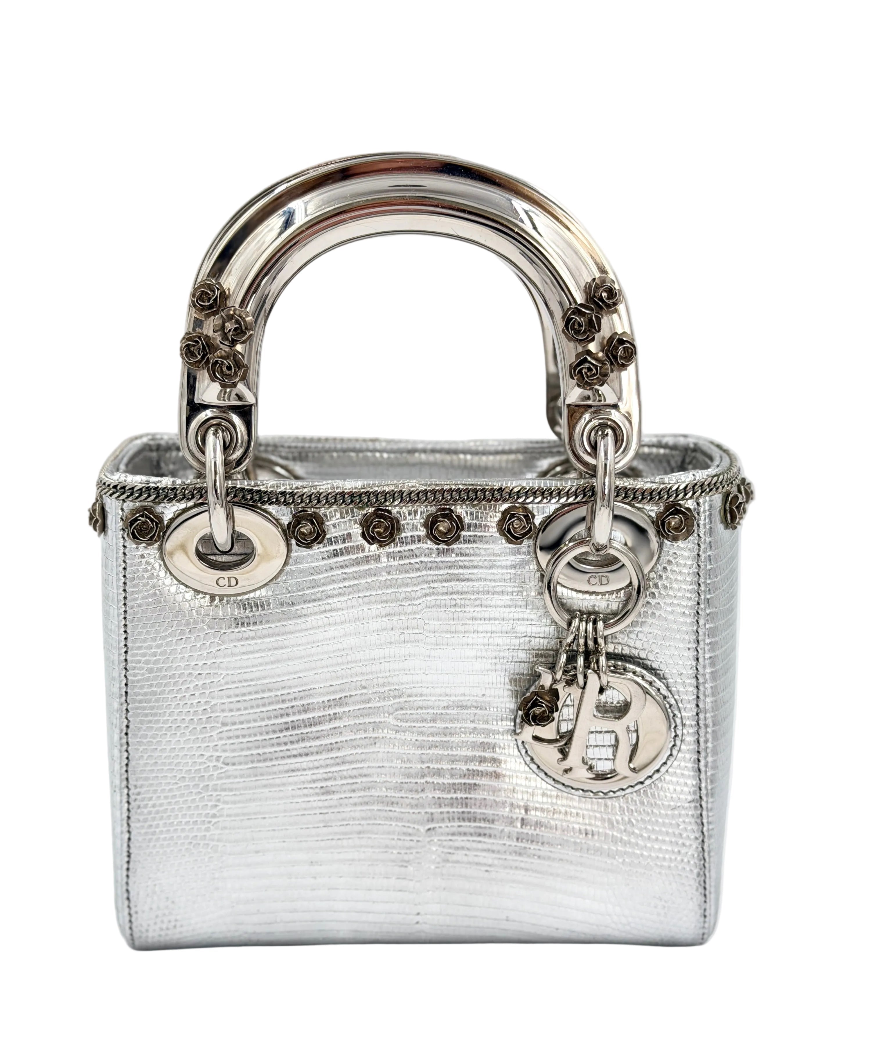 Pre-owned Christian Dior Mini Lady Dior Bag, Metallic Silver Lizard Skin, Limited Edition - Authenticated