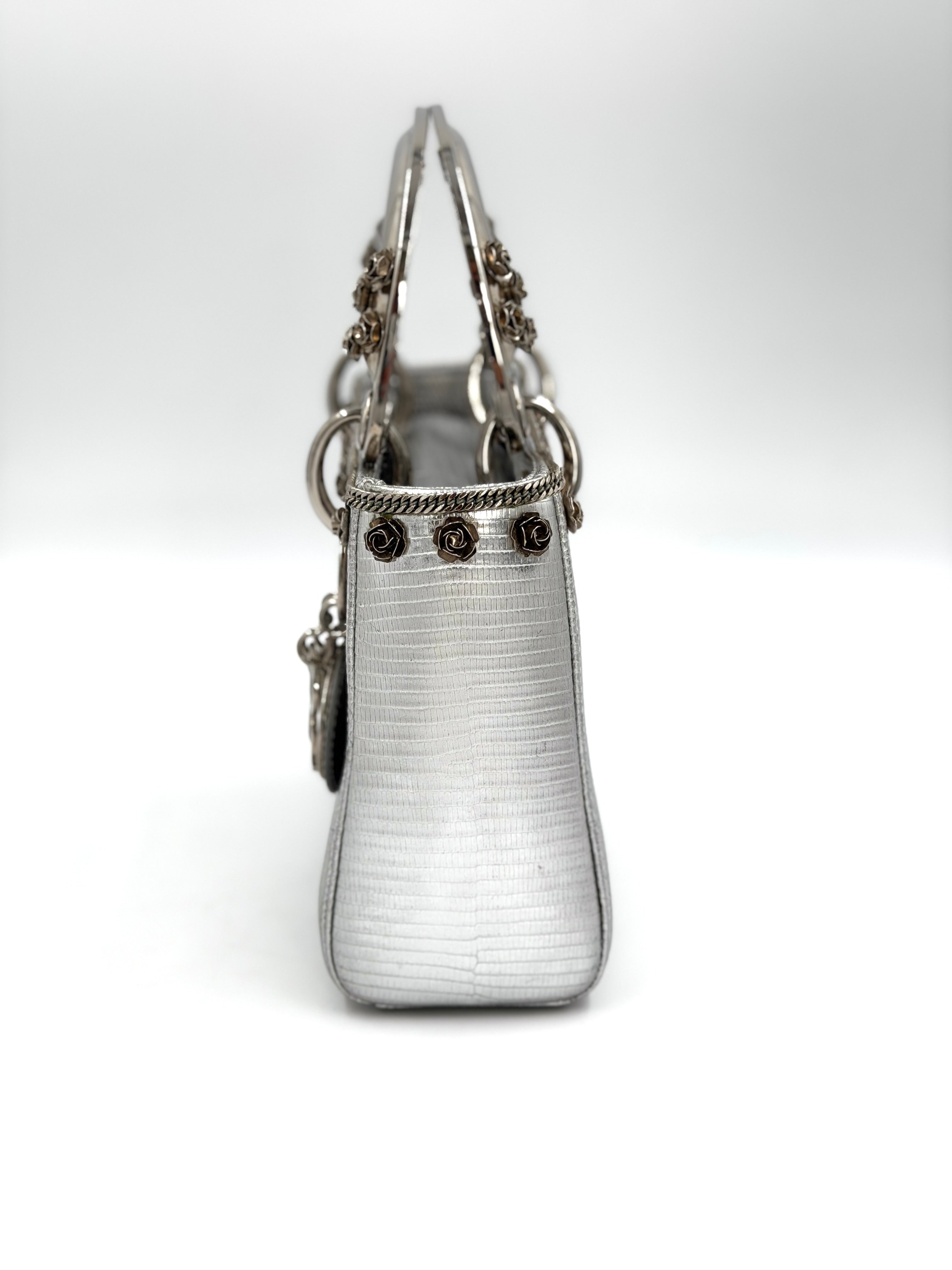 Pre-owned Christian Dior Mini Lady Dior Bag, Metallic Silver Lizard Skin, Limited Edition - Authenticated