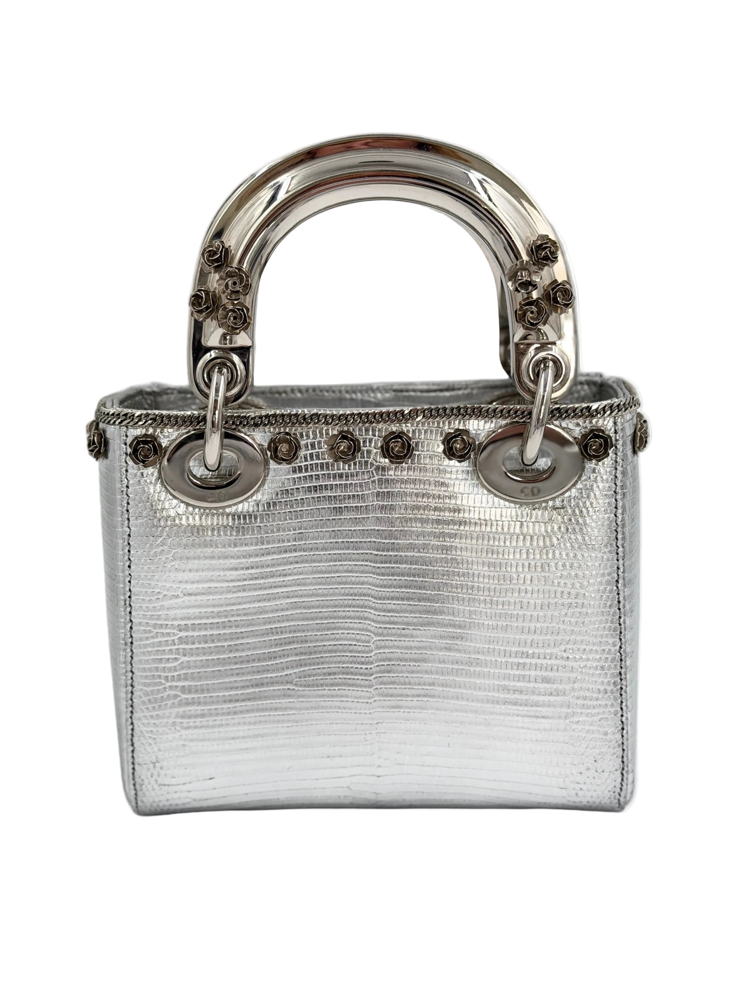 Pre-owned Christian Dior Mini Lady Dior Bag, Metallic Silver Lizard Skin, Limited Edition - Authenticated