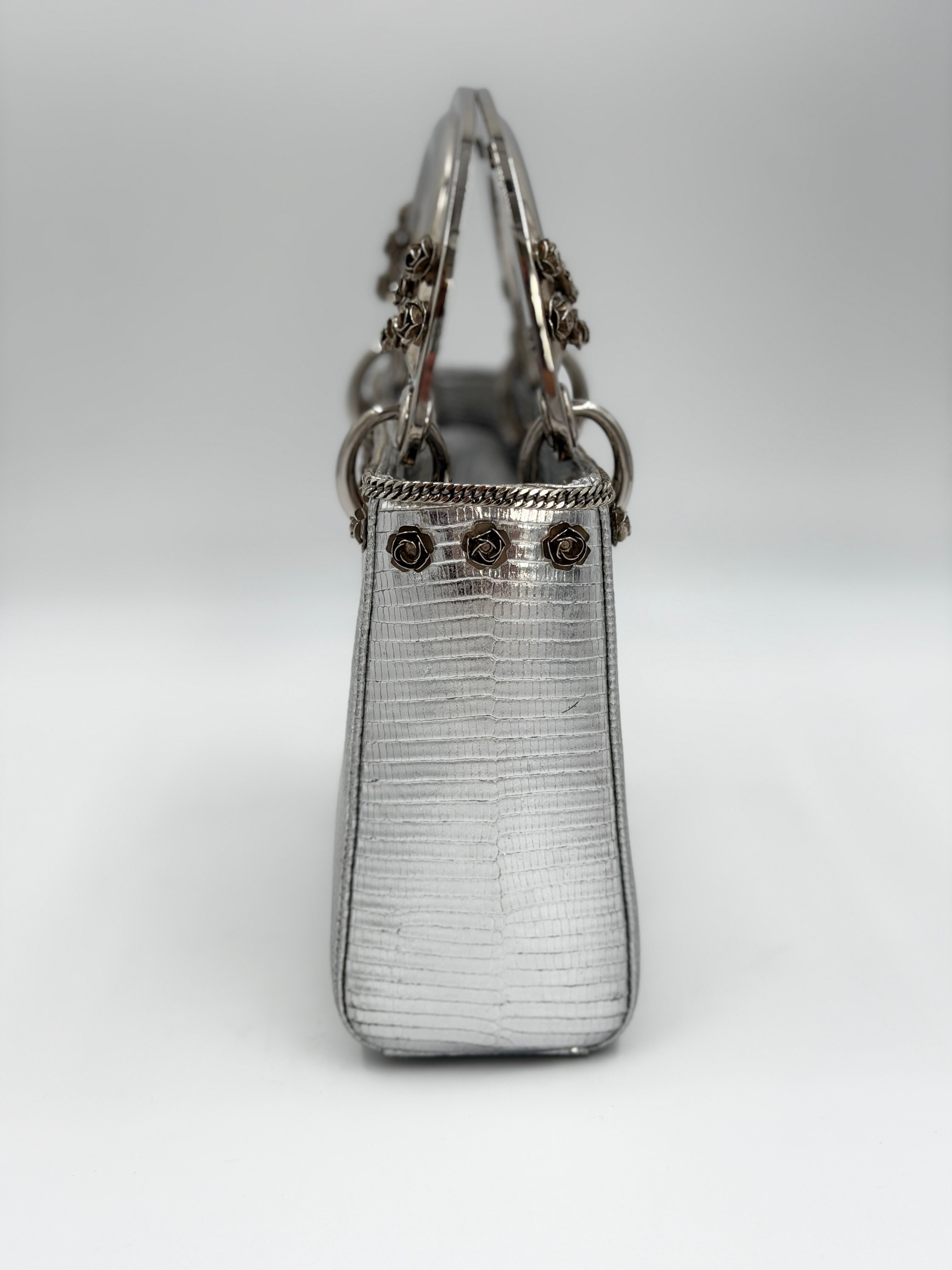 Pre-owned Christian Dior Mini Lady Dior Bag, Metallic Silver Lizard Skin, Limited Edition - Authenticated