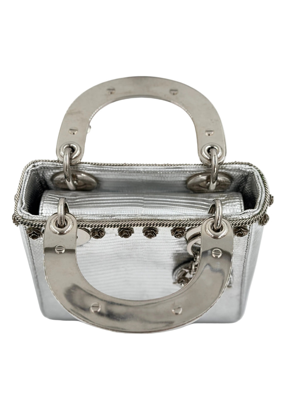 Pre-owned Christian Dior Mini Lady Dior Bag, Metallic Silver Lizard Skin, Limited Edition - Authenticated