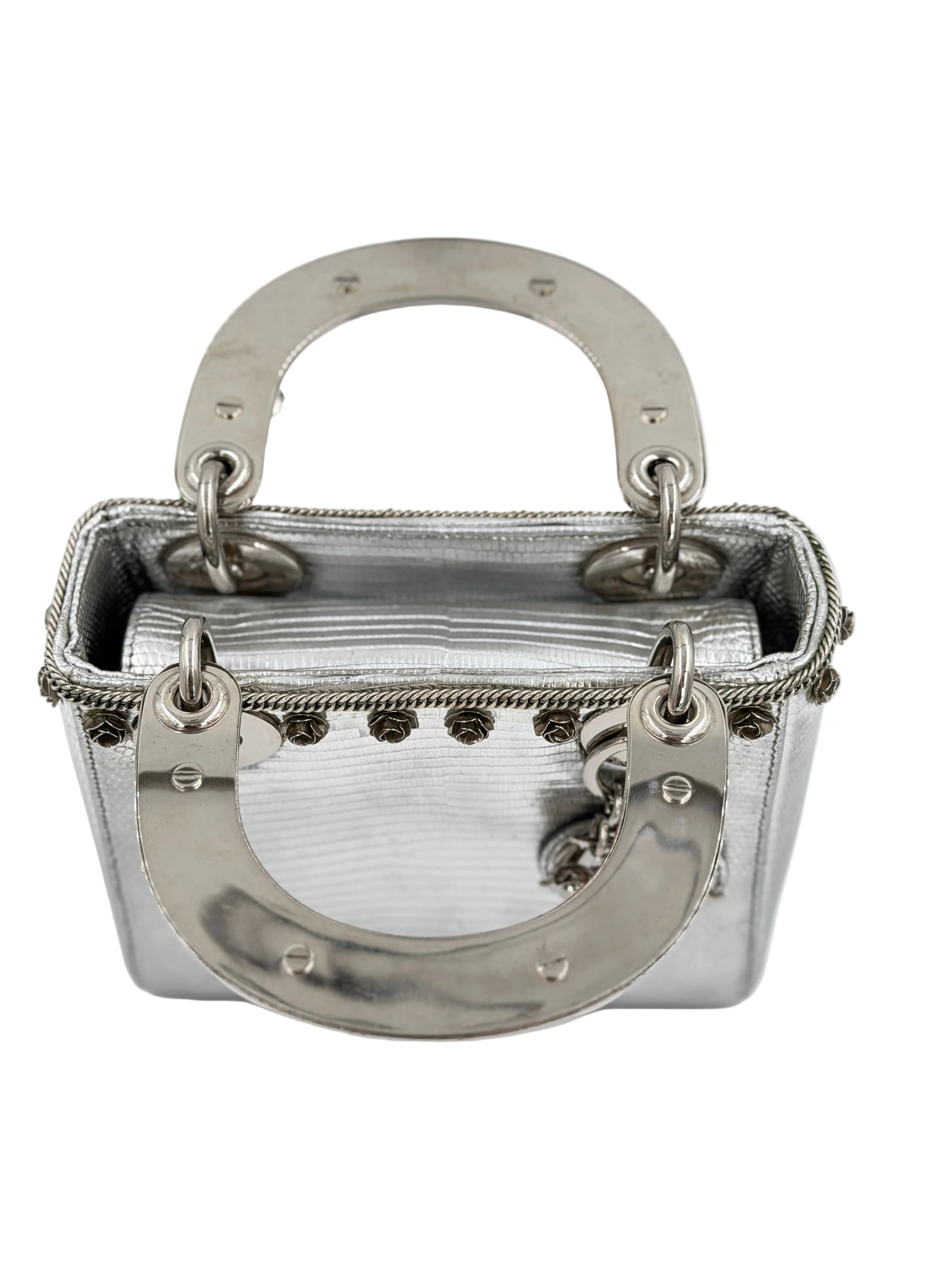 Pre-owned Christian Dior Mini Lady Dior Bag, Metallic Silver Lizard Skin, Limited Edition - Authenticated