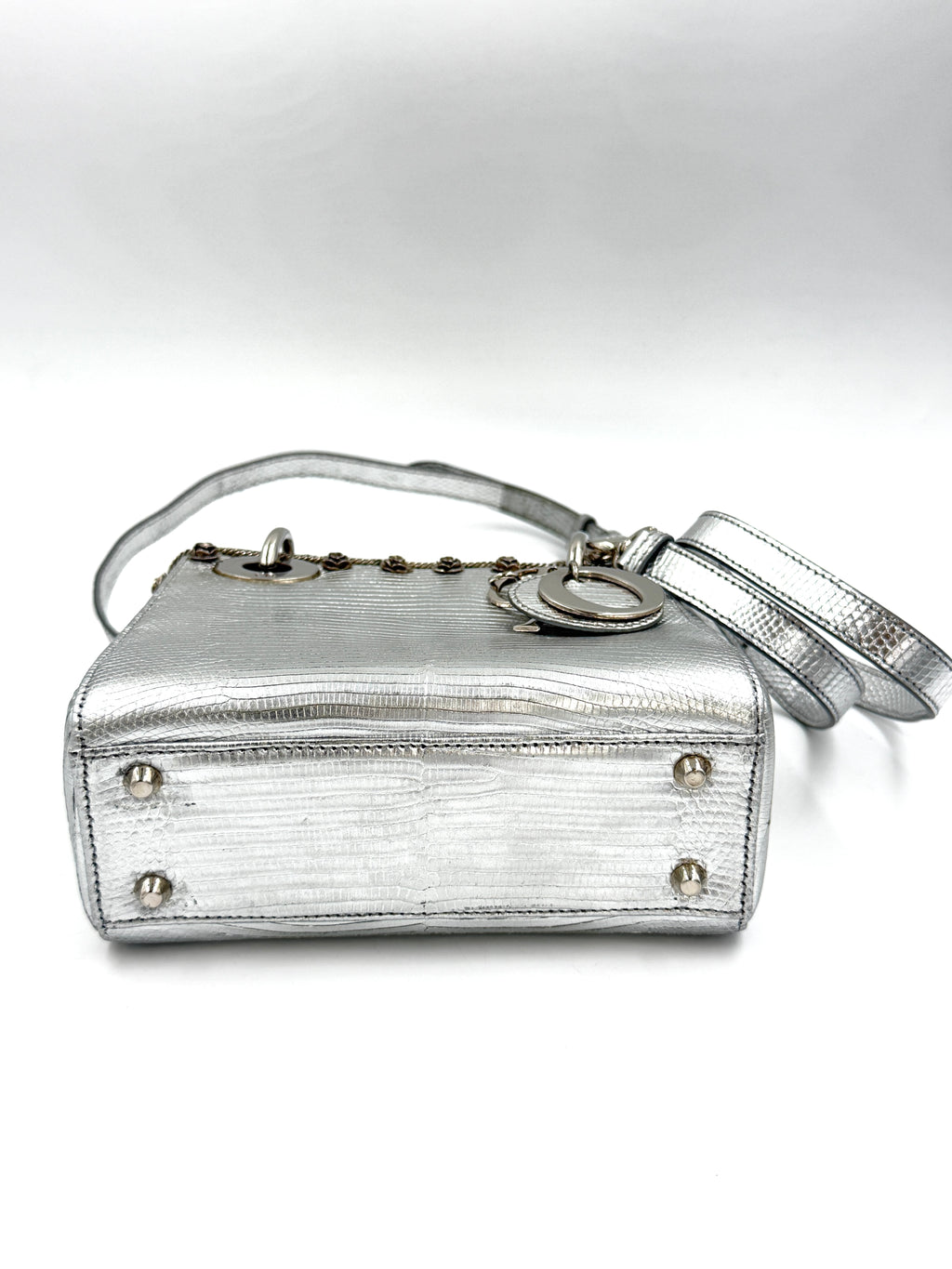 Pre-owned Christian Dior Mini Lady Dior Bag, Metallic Silver Lizard Skin, Limited Edition - Authenticated