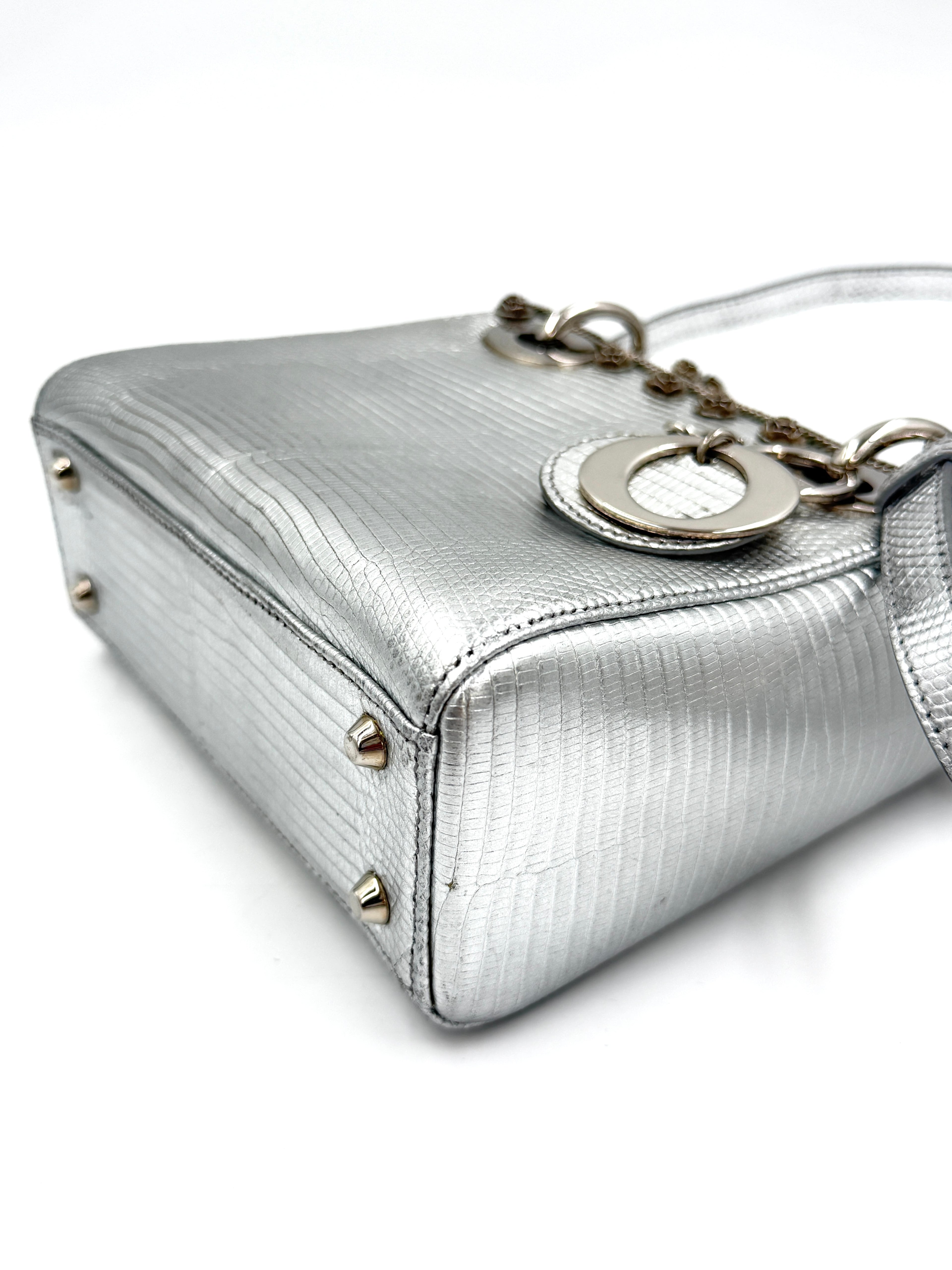 Pre-owned Christian Dior Mini Lady Dior Bag, Metallic Silver Lizard Skin, Limited Edition - Authenticated