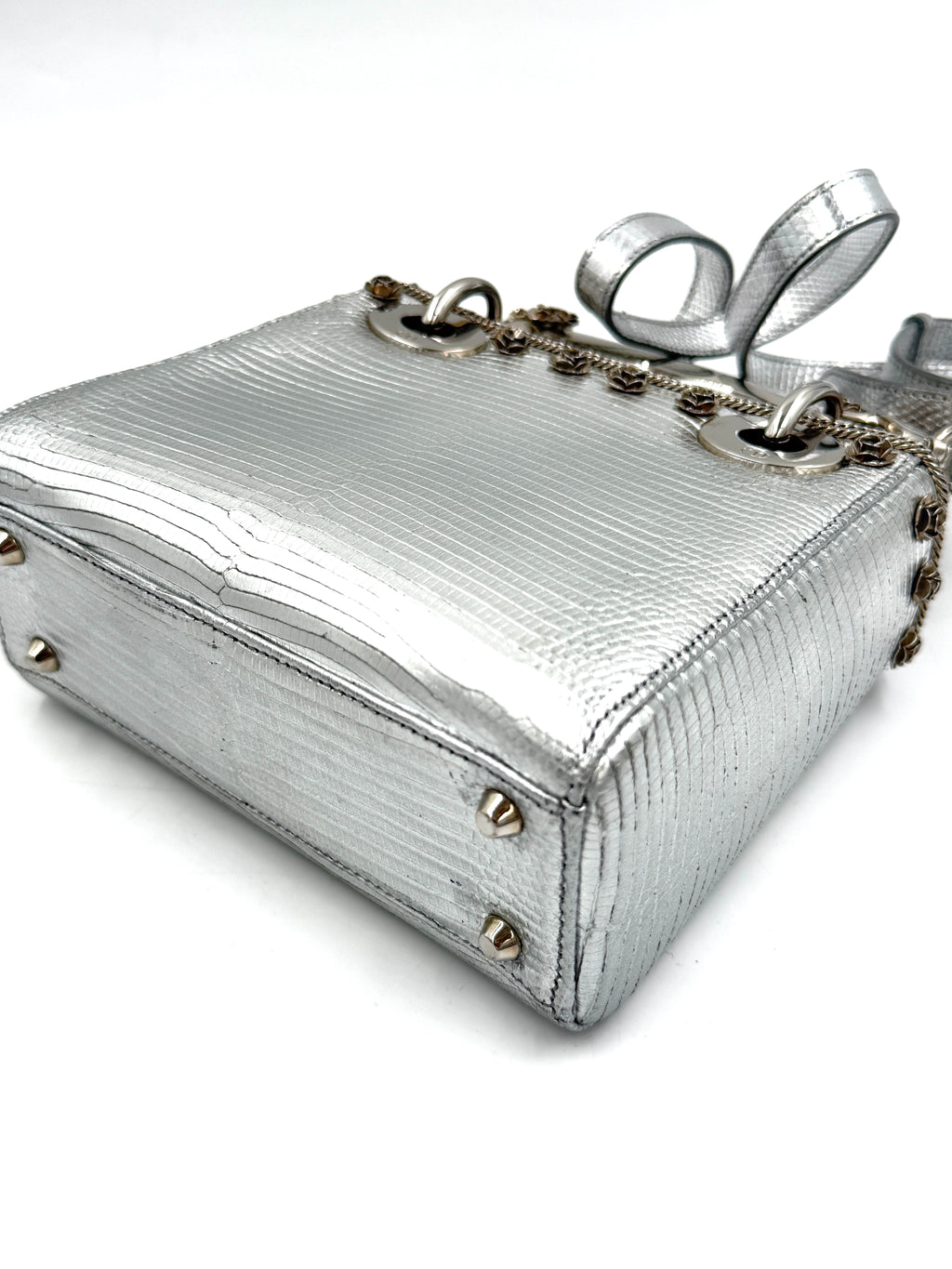 Pre-owned Christian Dior Mini Lady Dior Bag, Metallic Silver Lizard Skin, Limited Edition - Authenticated
