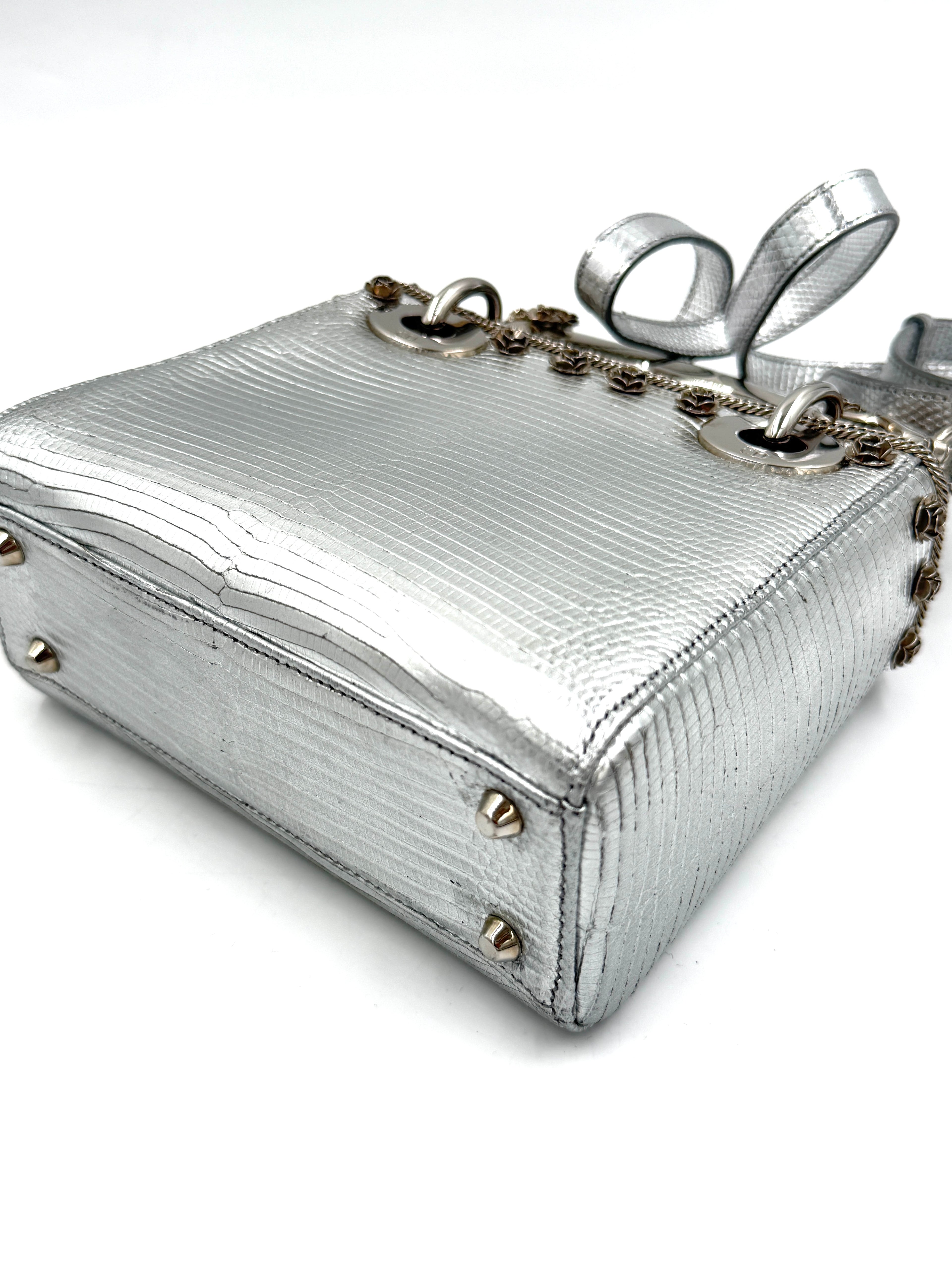 Pre-owned Christian Dior Mini Lady Dior Bag, Metallic Silver Lizard Skin, Limited Edition - Authenticated