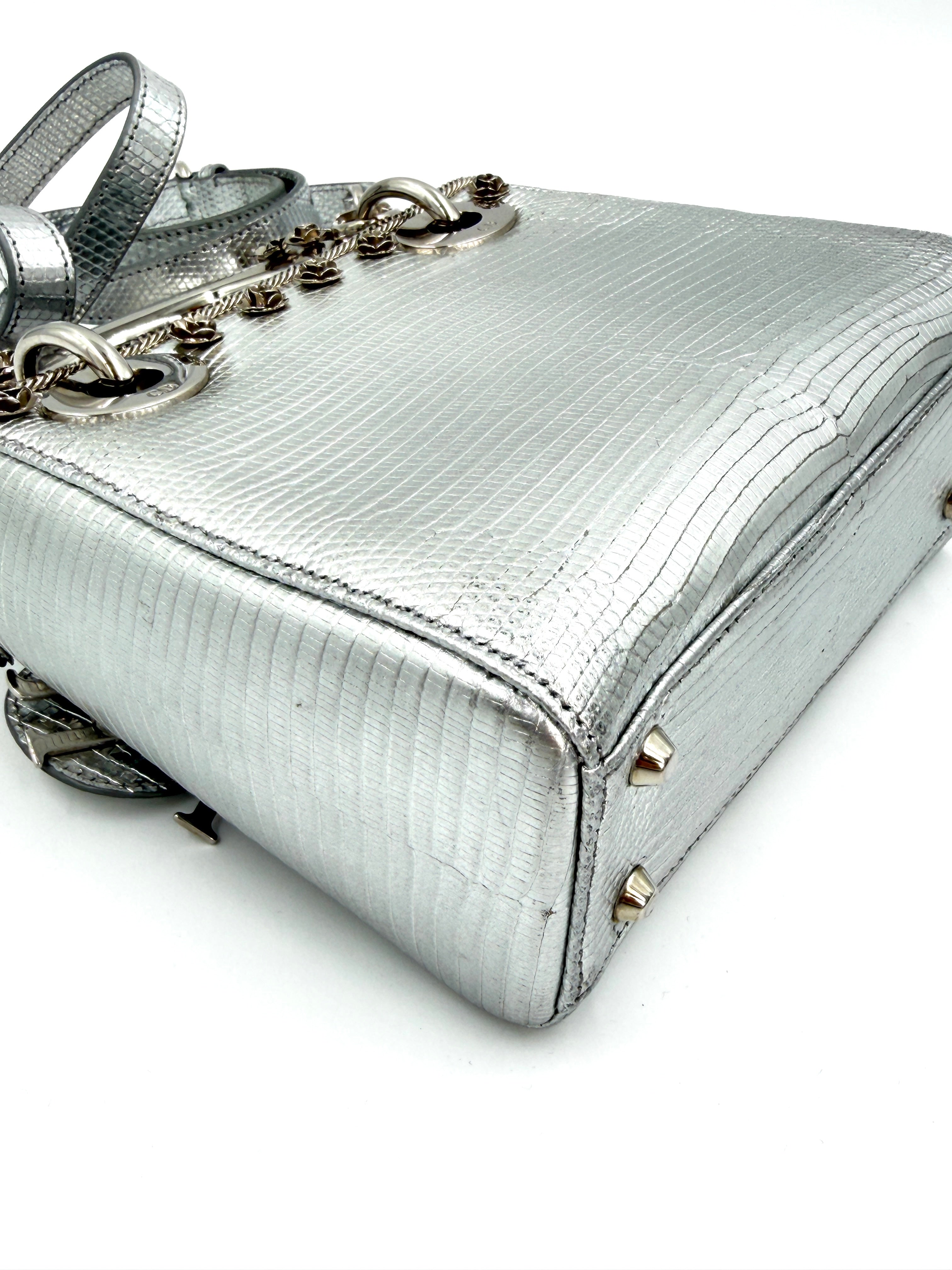 Pre-owned Christian Dior Mini Lady Dior Bag, Metallic Silver Lizard Skin, Limited Edition - Authenticated