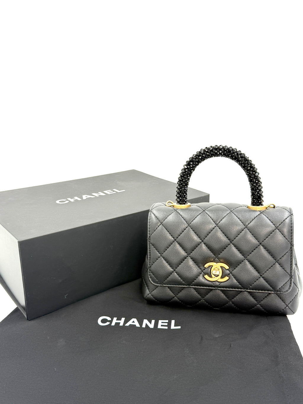 Pre-owned Chanel Calfskin Crystal Quilted Extra Mini Coco Handle Flap - Authenticated