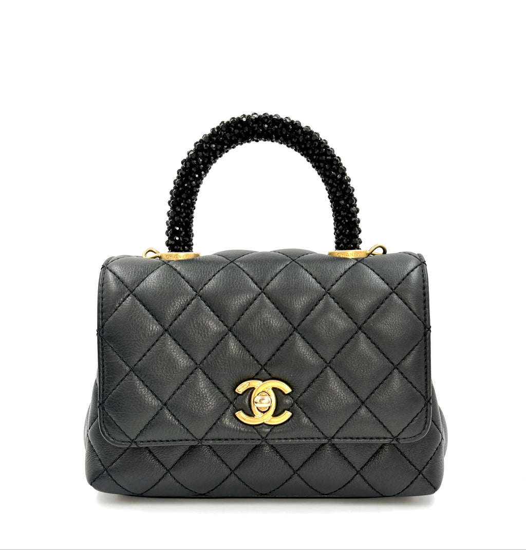 Pre-owned Chanel Calfskin Crystal Quilted Extra Mini Coco Handle Flap - Authenticated