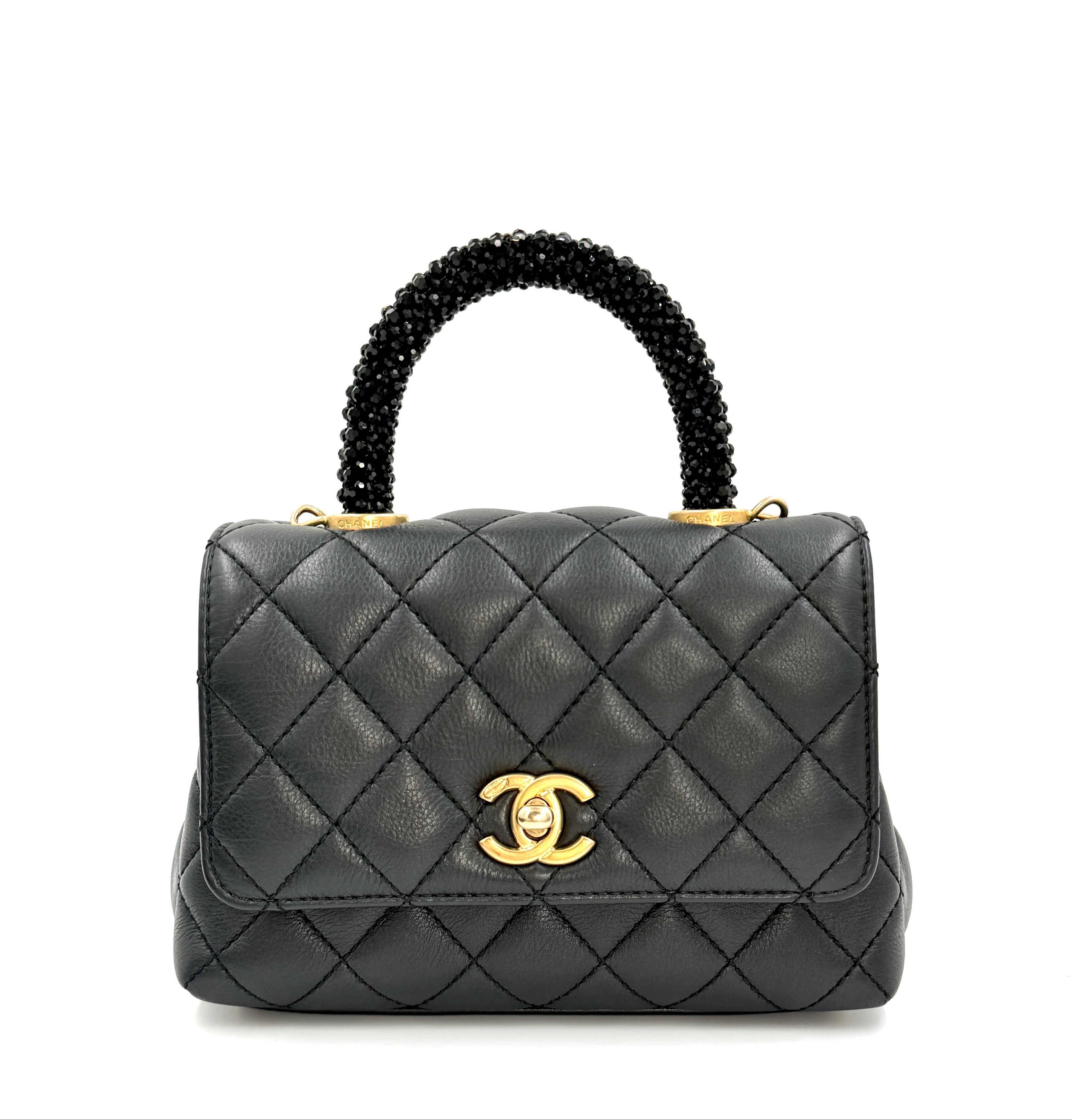 Pre-owned Chanel Calfskin Crystal Quilted Extra Mini Coco Handle Flap - Authenticated