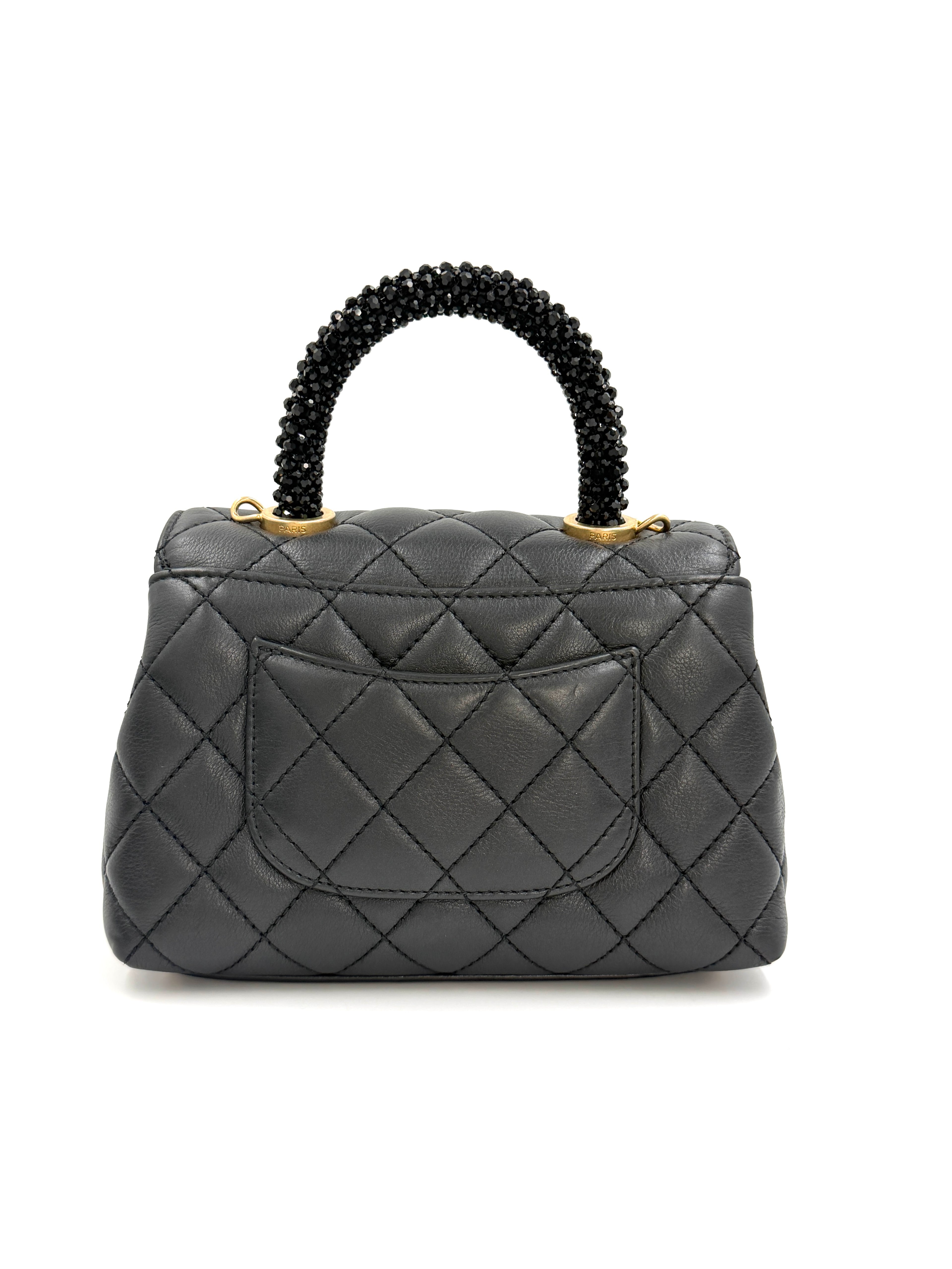 Pre-owned Chanel Calfskin Crystal Quilted Extra Mini Coco Handle Flap - Authenticated