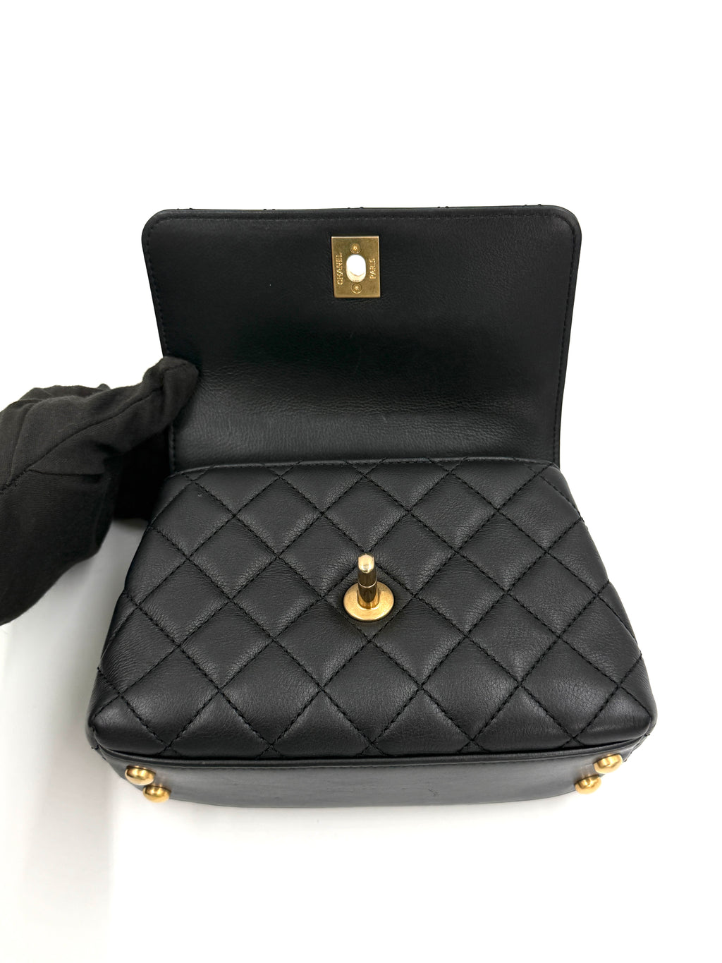 Pre-owned Chanel Calfskin Crystal Quilted Extra Mini Coco Handle Flap - Authenticated