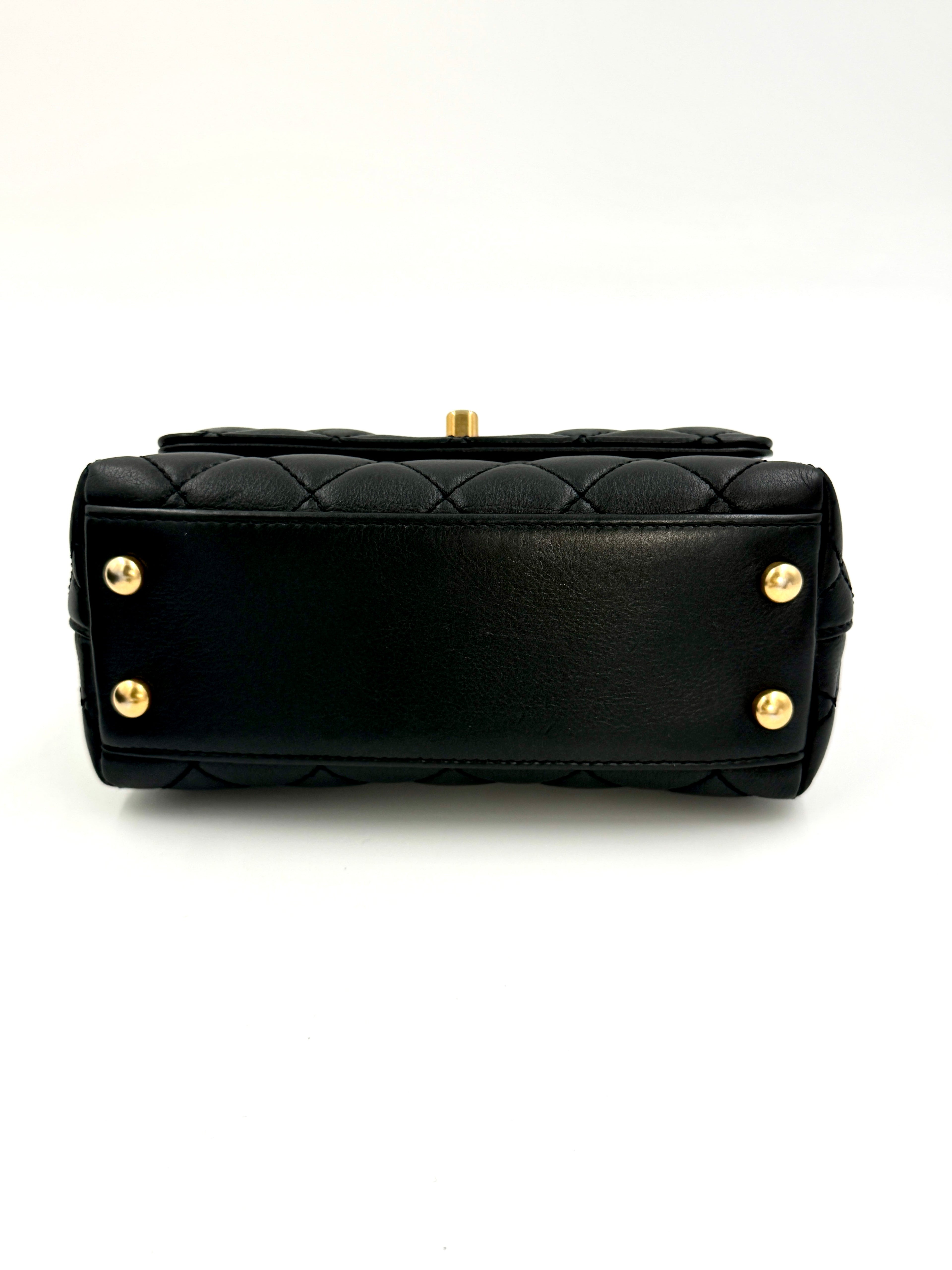 Pre-owned Chanel Calfskin Crystal Quilted Extra Mini Coco Handle Flap - Authenticated