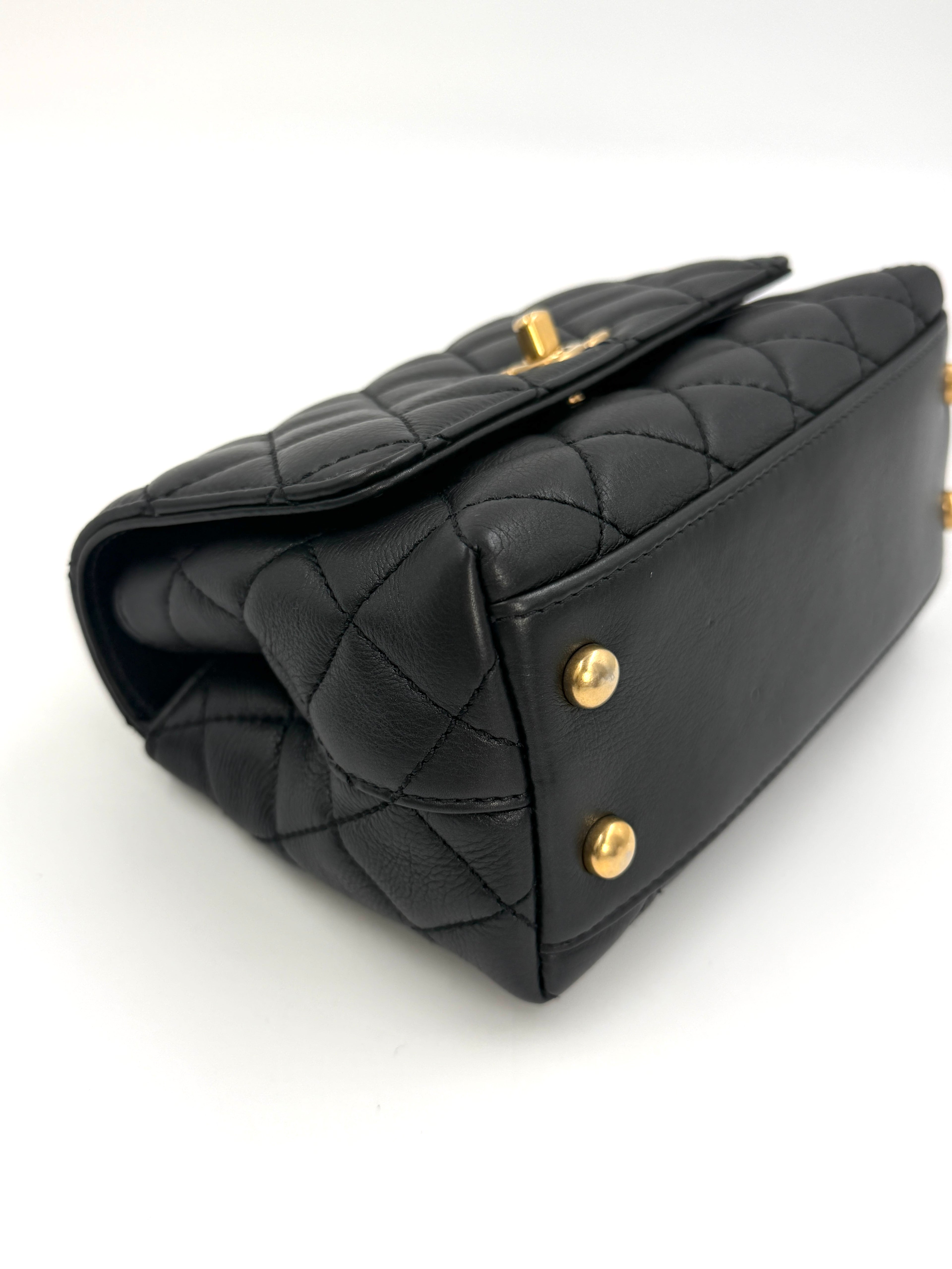 Pre-owned Chanel Calfskin Crystal Quilted Extra Mini Coco Handle Flap - Authenticated