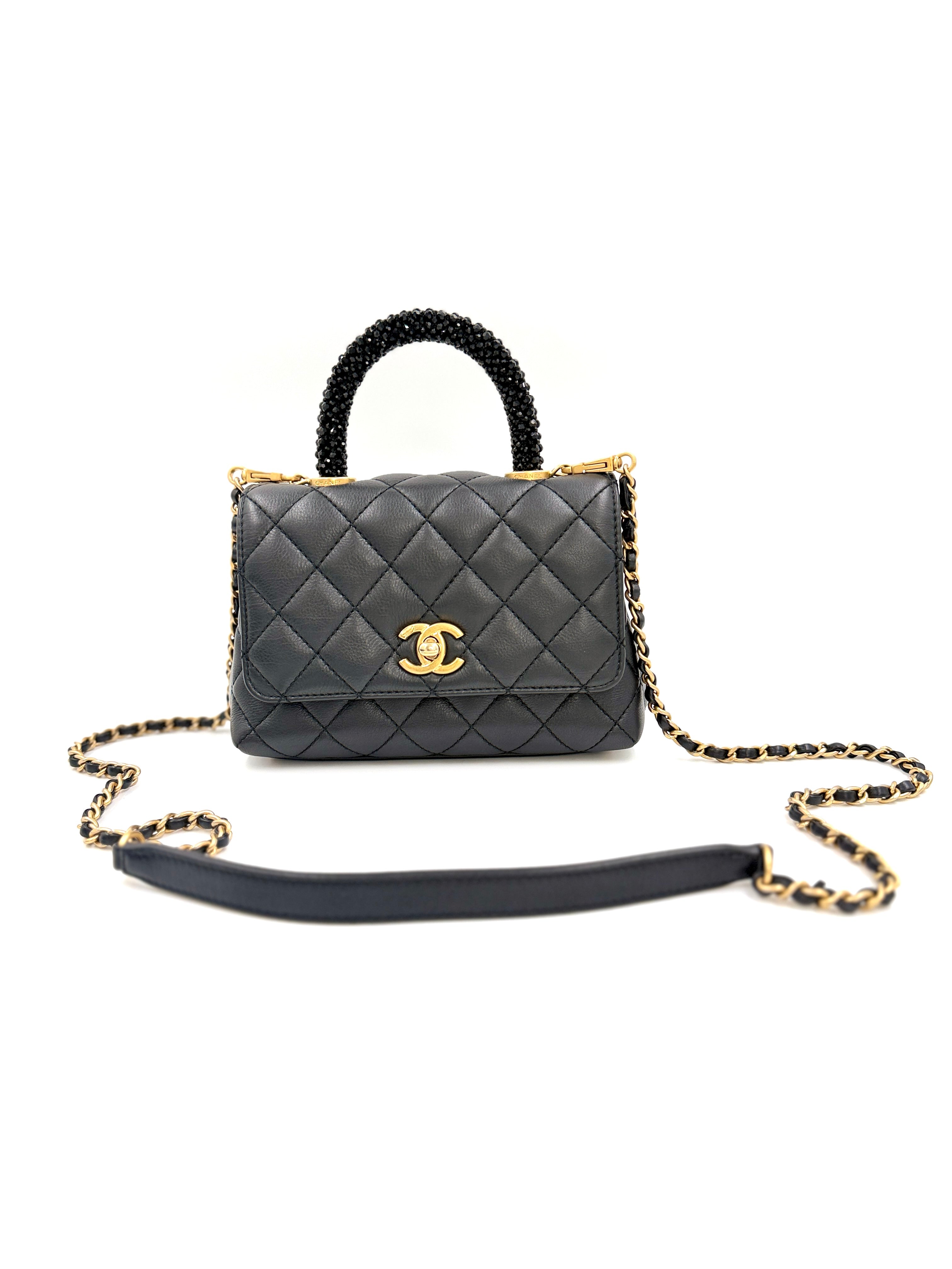 Pre-owned Chanel Calfskin Crystal Quilted Extra Mini Coco Handle Flap - Authenticated