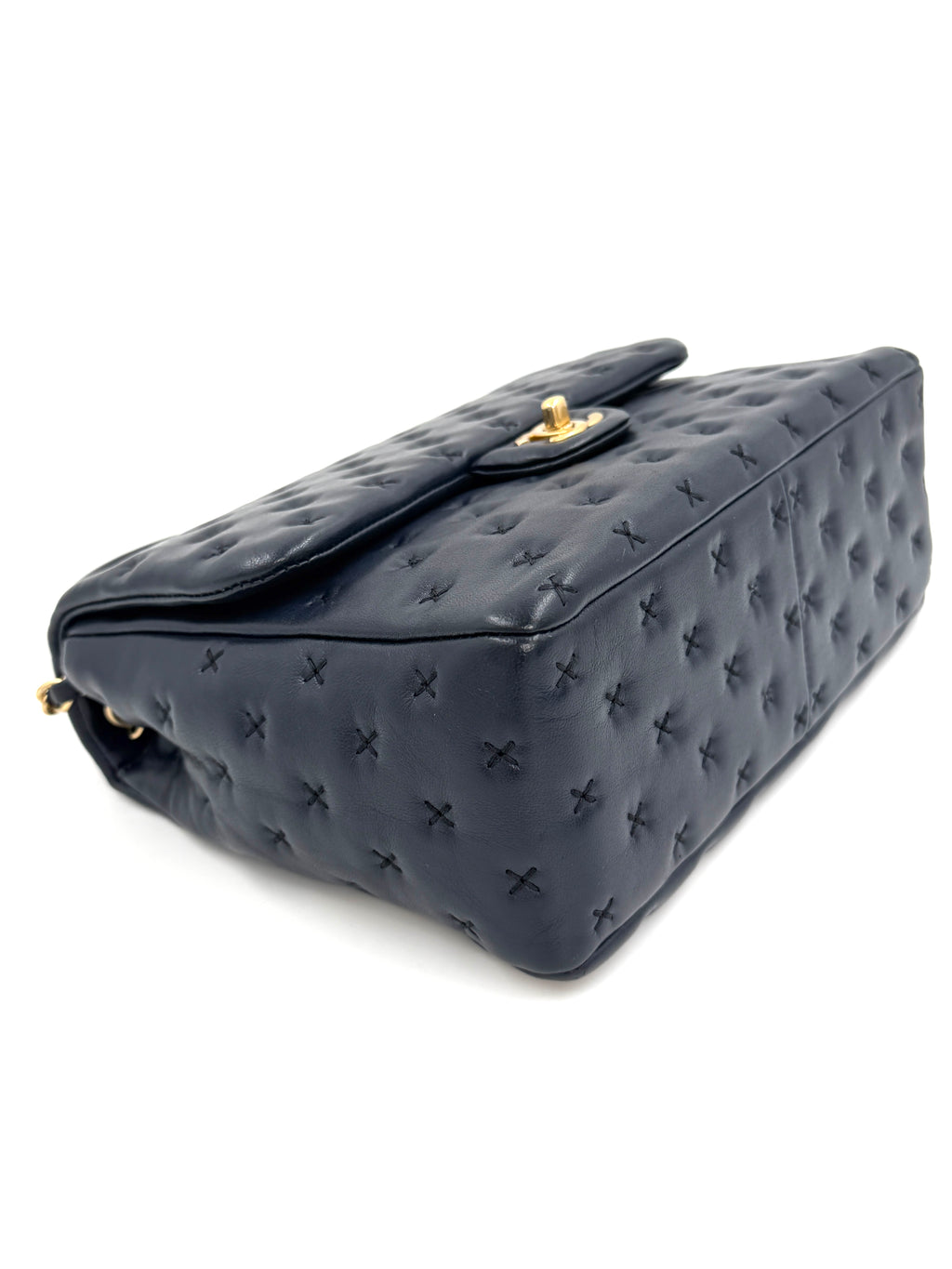 Pre-owned Chanel Paris-Rome Cross Stitch Medium Top Handle Flap Bag Navy - Authenticated